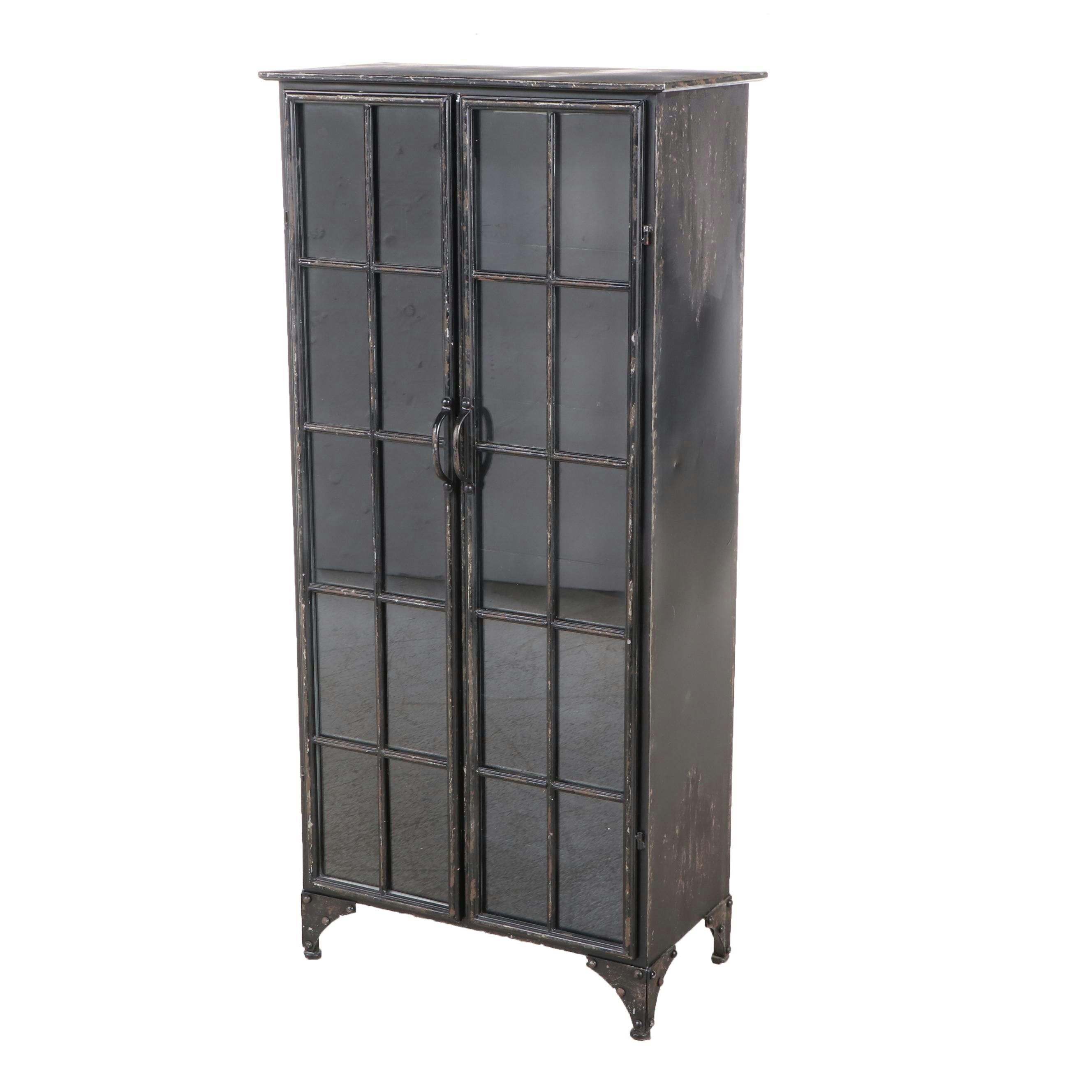 Industrial Style Black Metal Display Cabinet, 20th Century