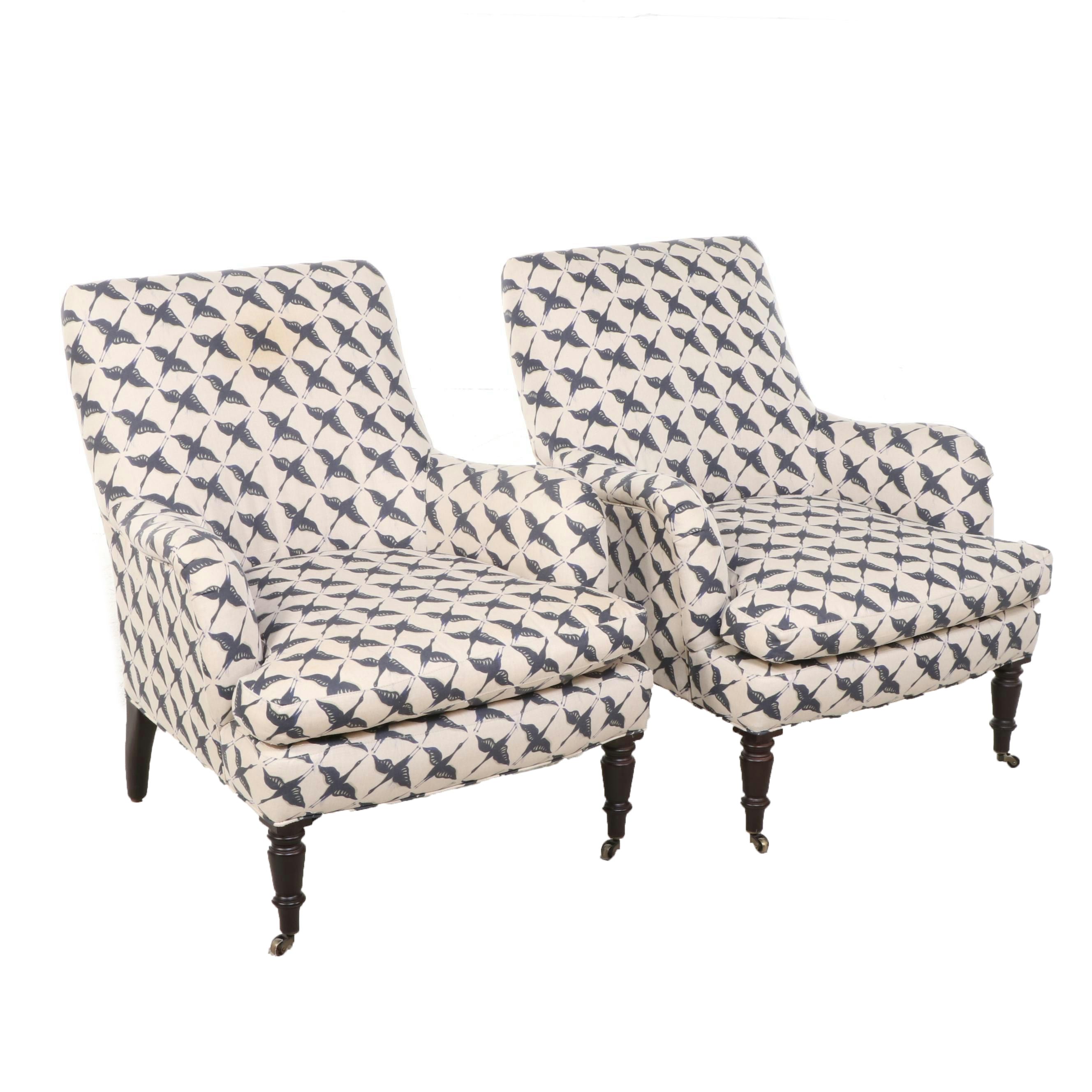 Pair of Lee Industries Napoleon III Style Upholstered Armchairs