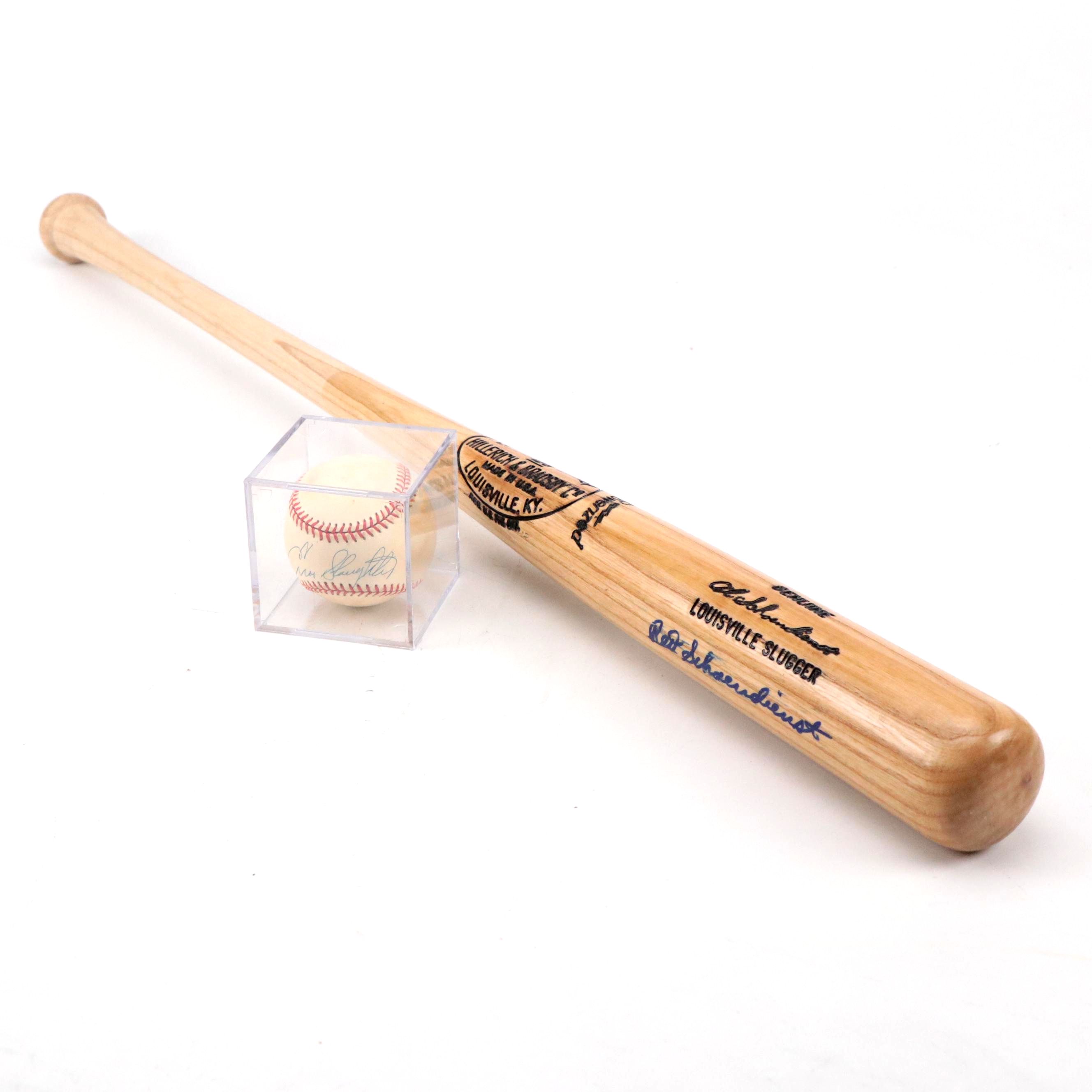 Red Schoendienst Signed Baseball Bat with Enos Slaughter Signed Baseball