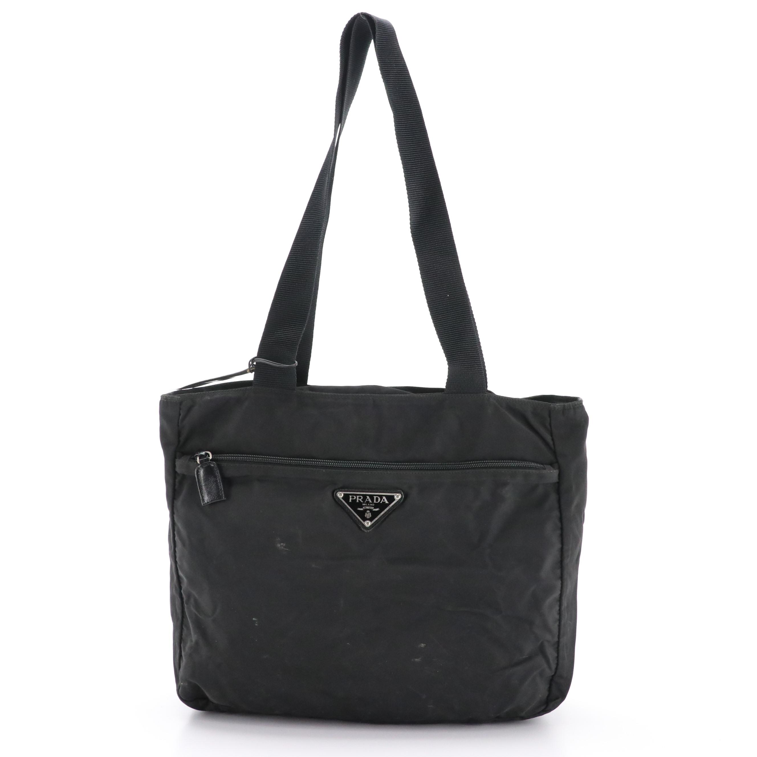 Prada Hobo Style Nylon Zip Bag with Saffiano Leather Trim