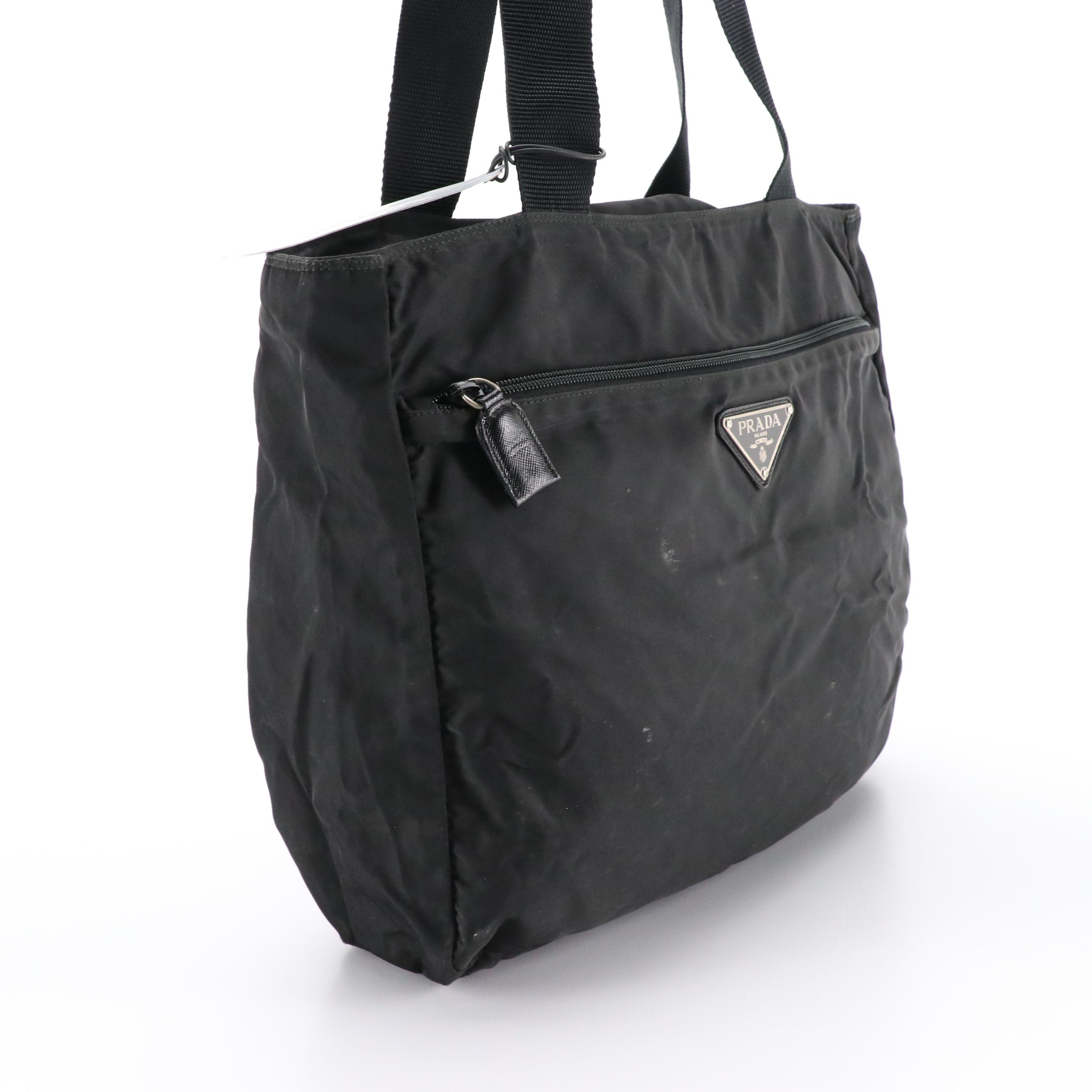 Prada Hobo Style Nylon Zip Bag with Saffiano Leather Trim