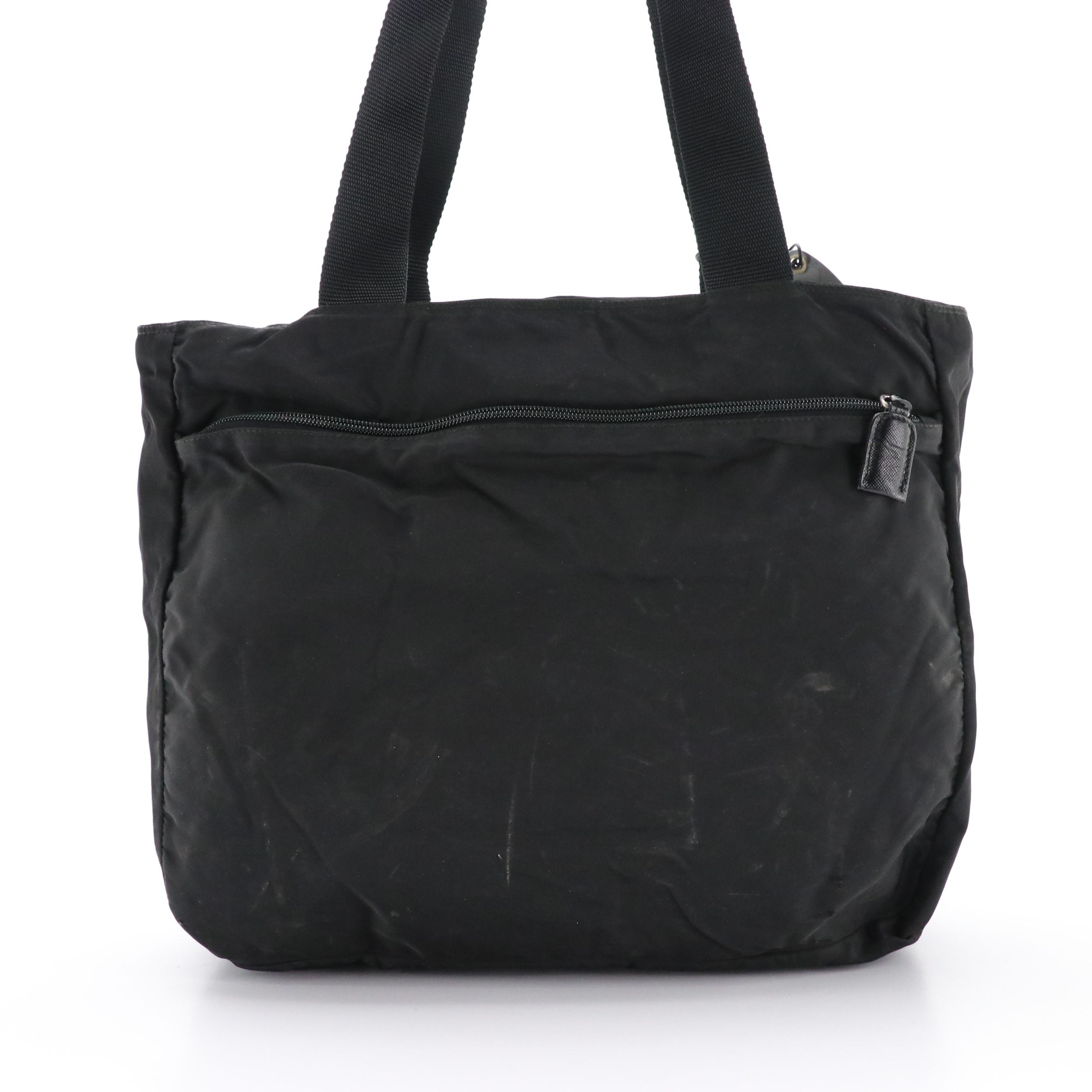 Prada Hobo Style Nylon Zip Bag with Saffiano Leather Trim