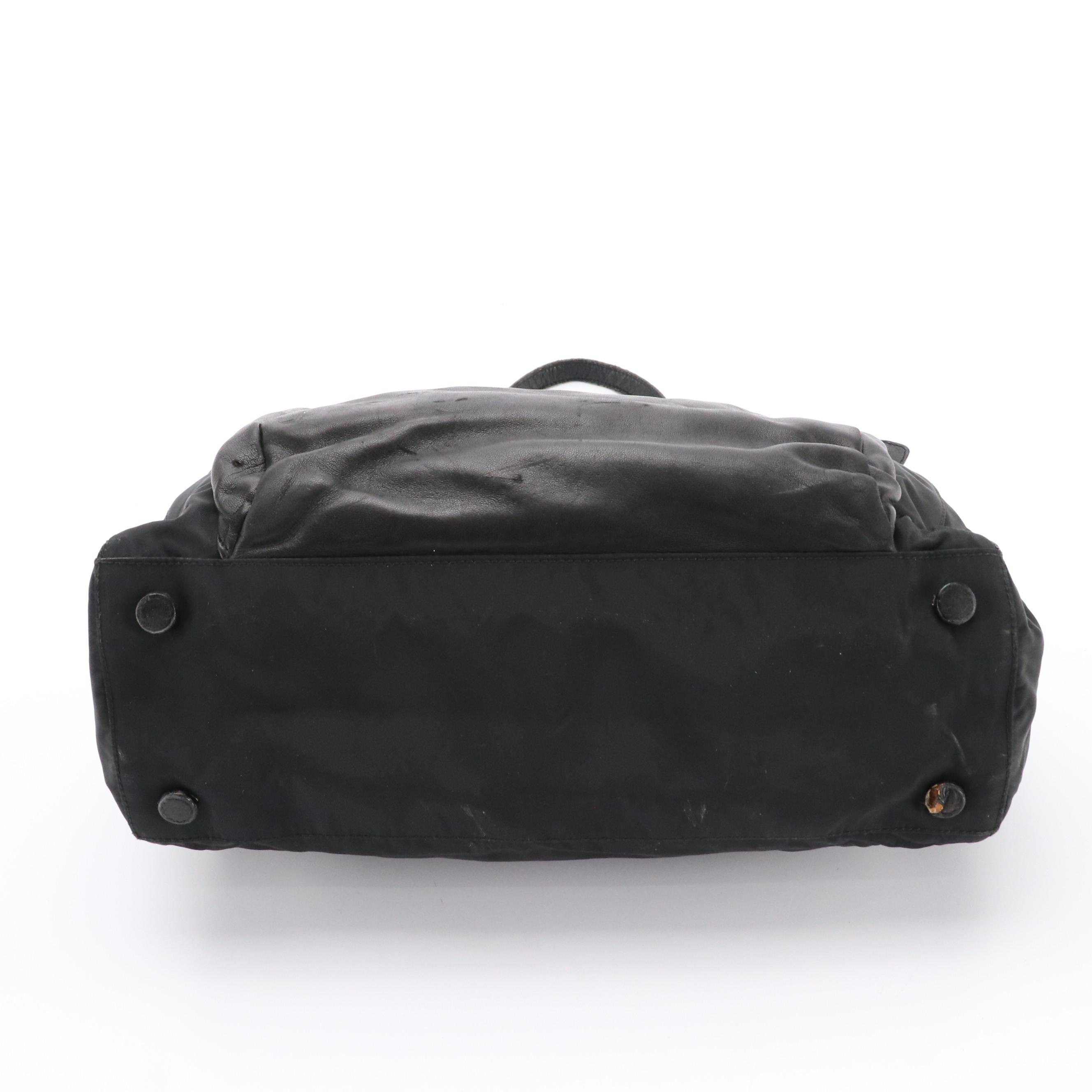 Prada Corner Zip Front Pocket Tote in Nylon and Leather