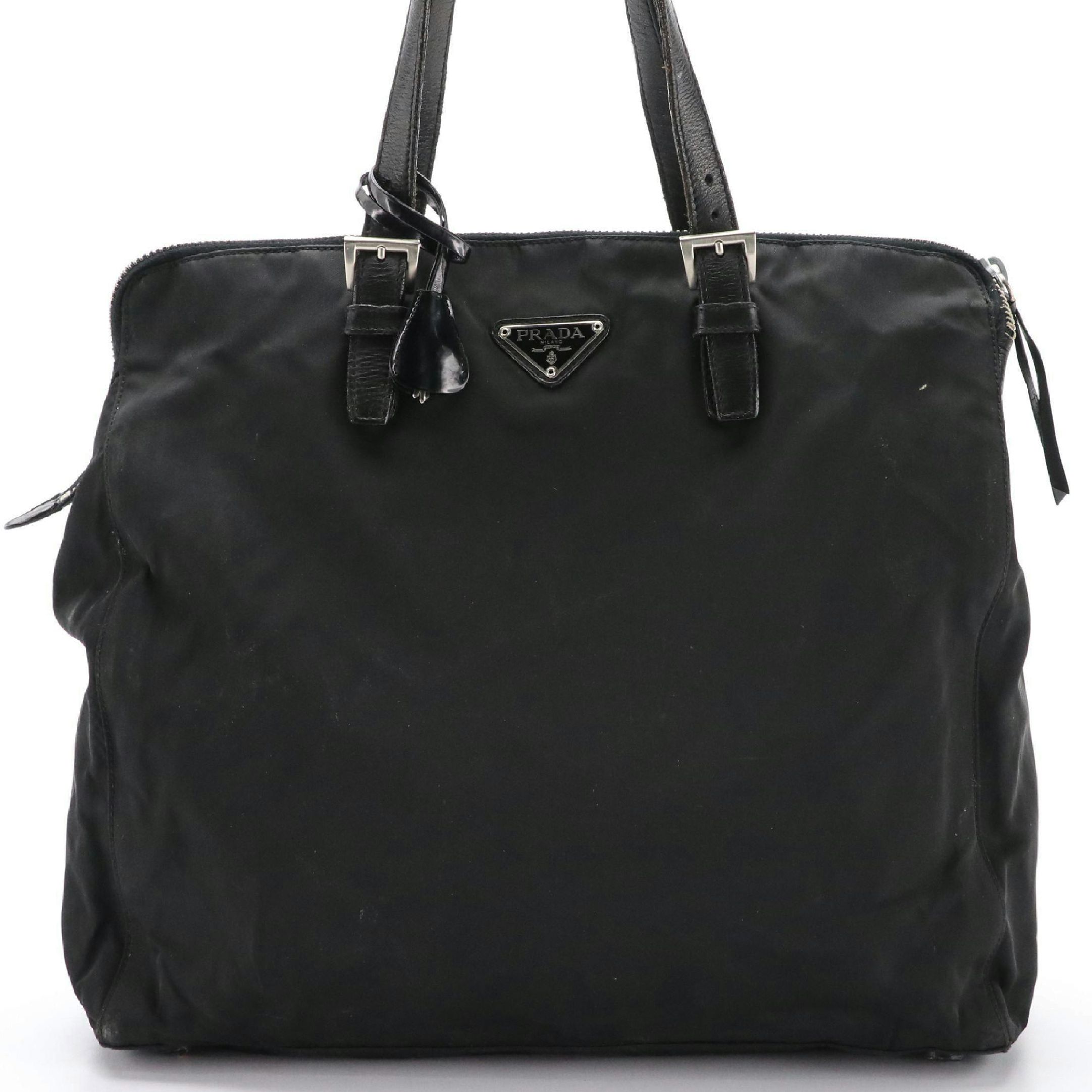 Prada Corner Zip Front Pocket Tote in Nylon and Leather
