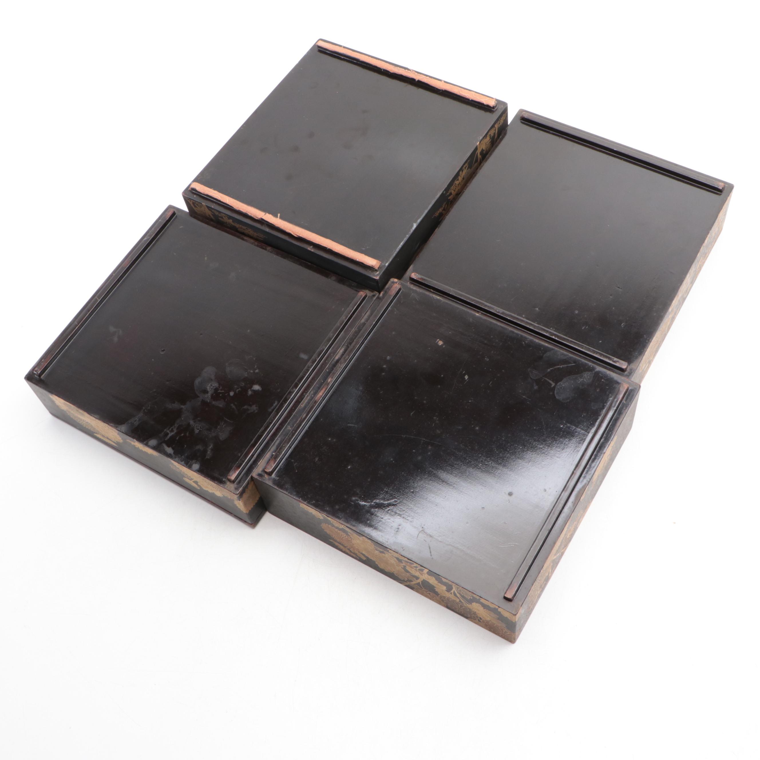 Japanese Jubako Gold and Black Lacquerware Stacking Box Set