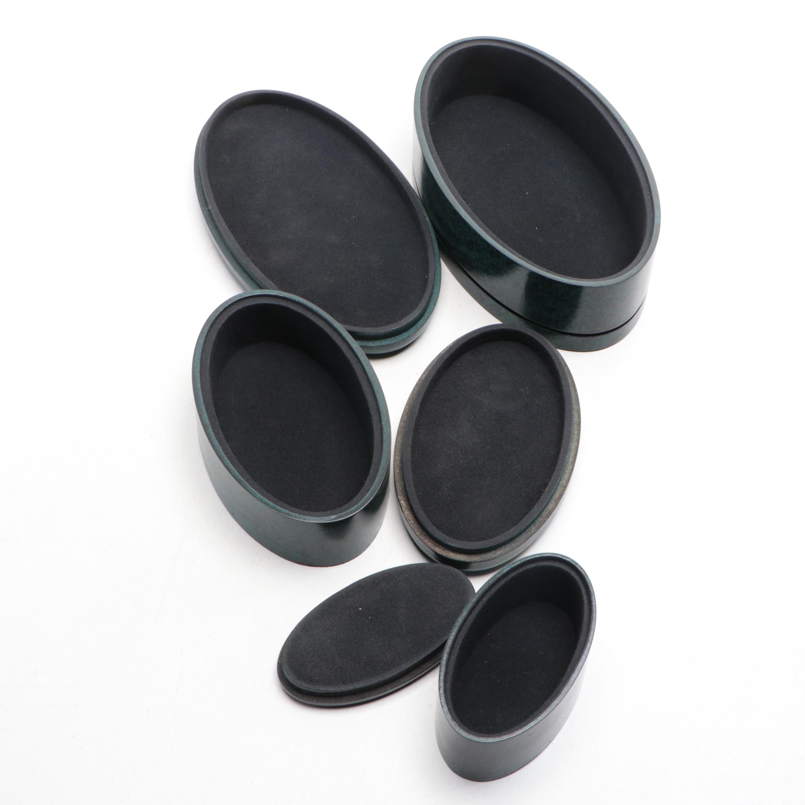 HandCarved and Marbleized Oval Wooden Jewelry Stacking Boxes