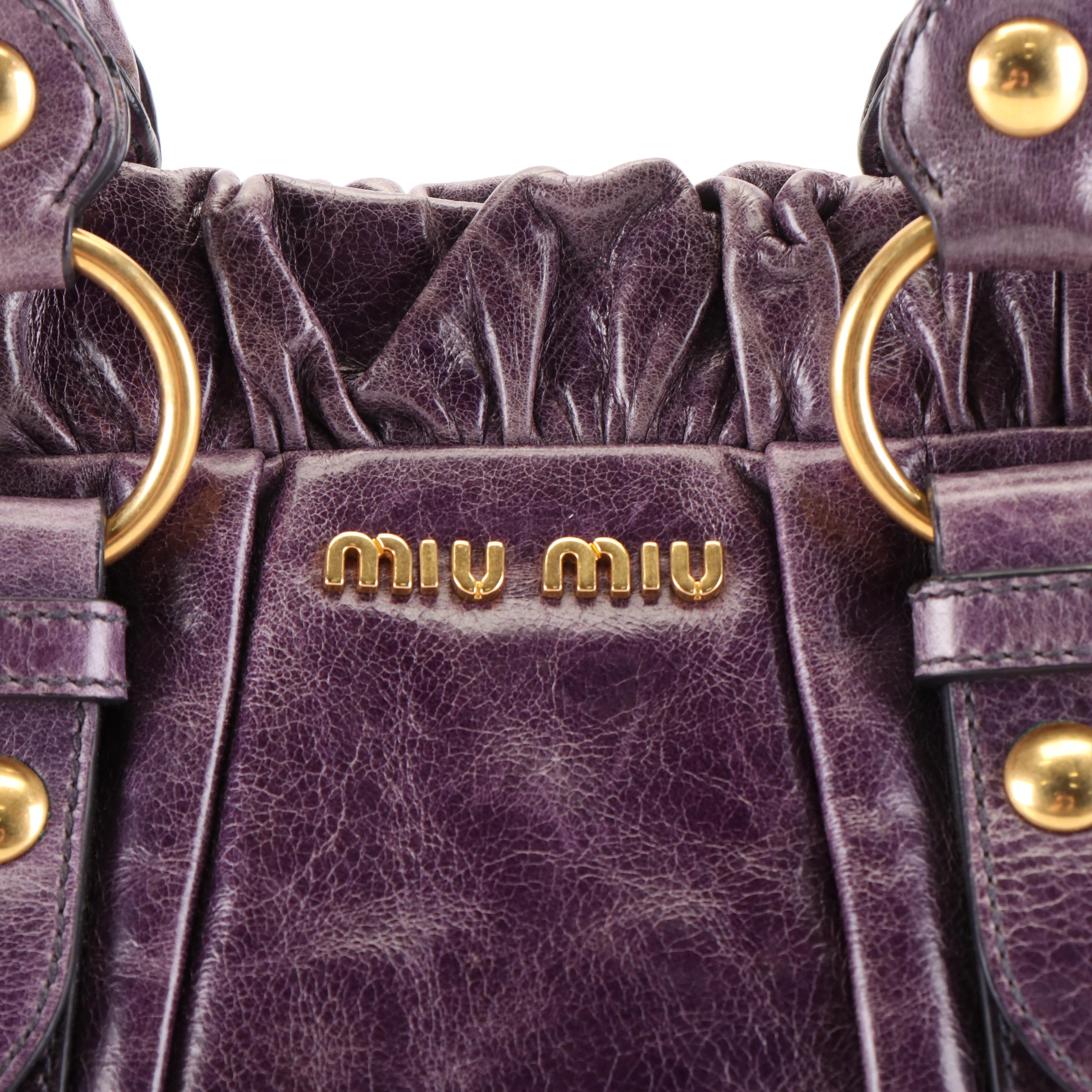 Miu Miu Top Handle Shopping Bag in Purple Vitello Lux Leather