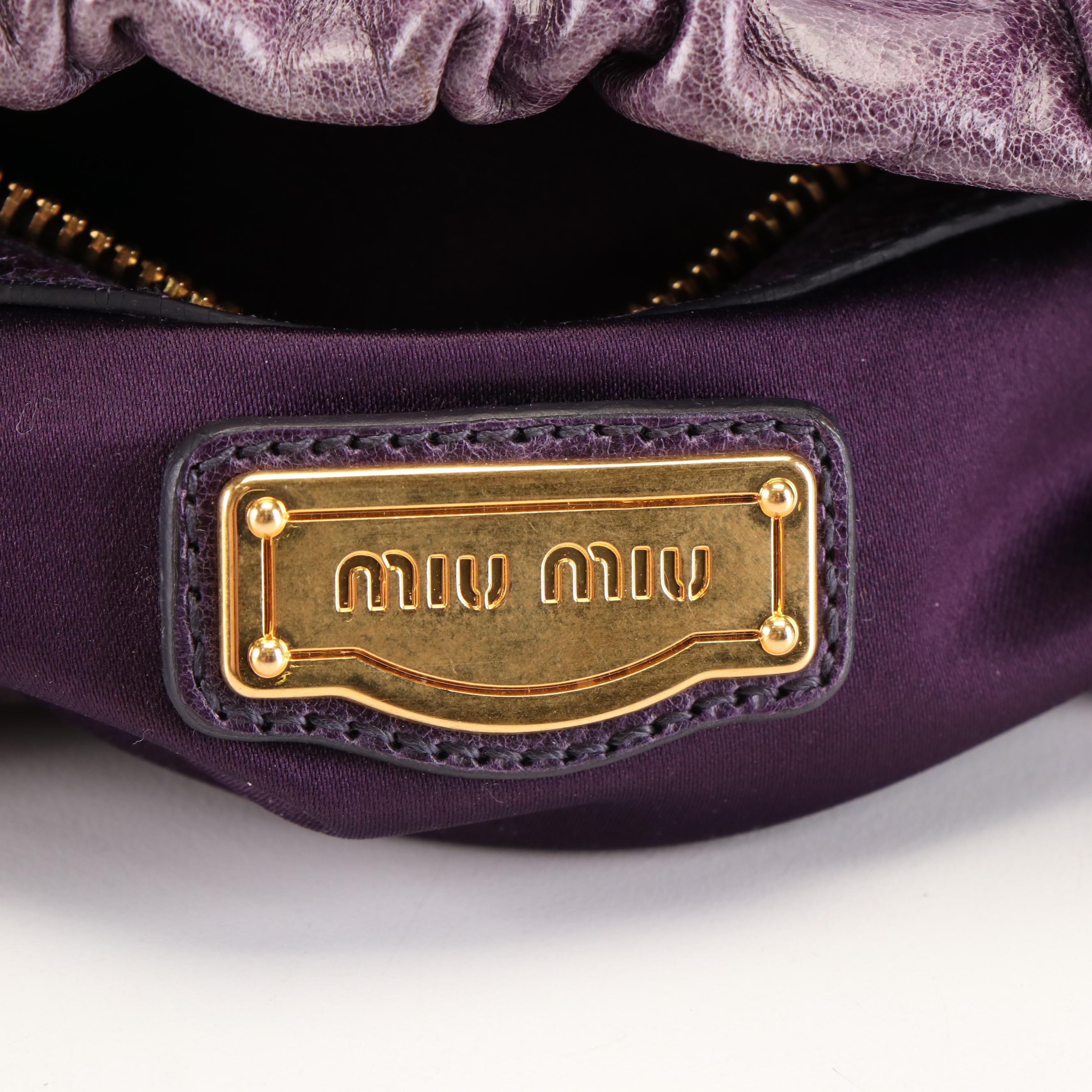 Miu Miu Top Handle Shopping Bag in Purple Vitello Lux Leather