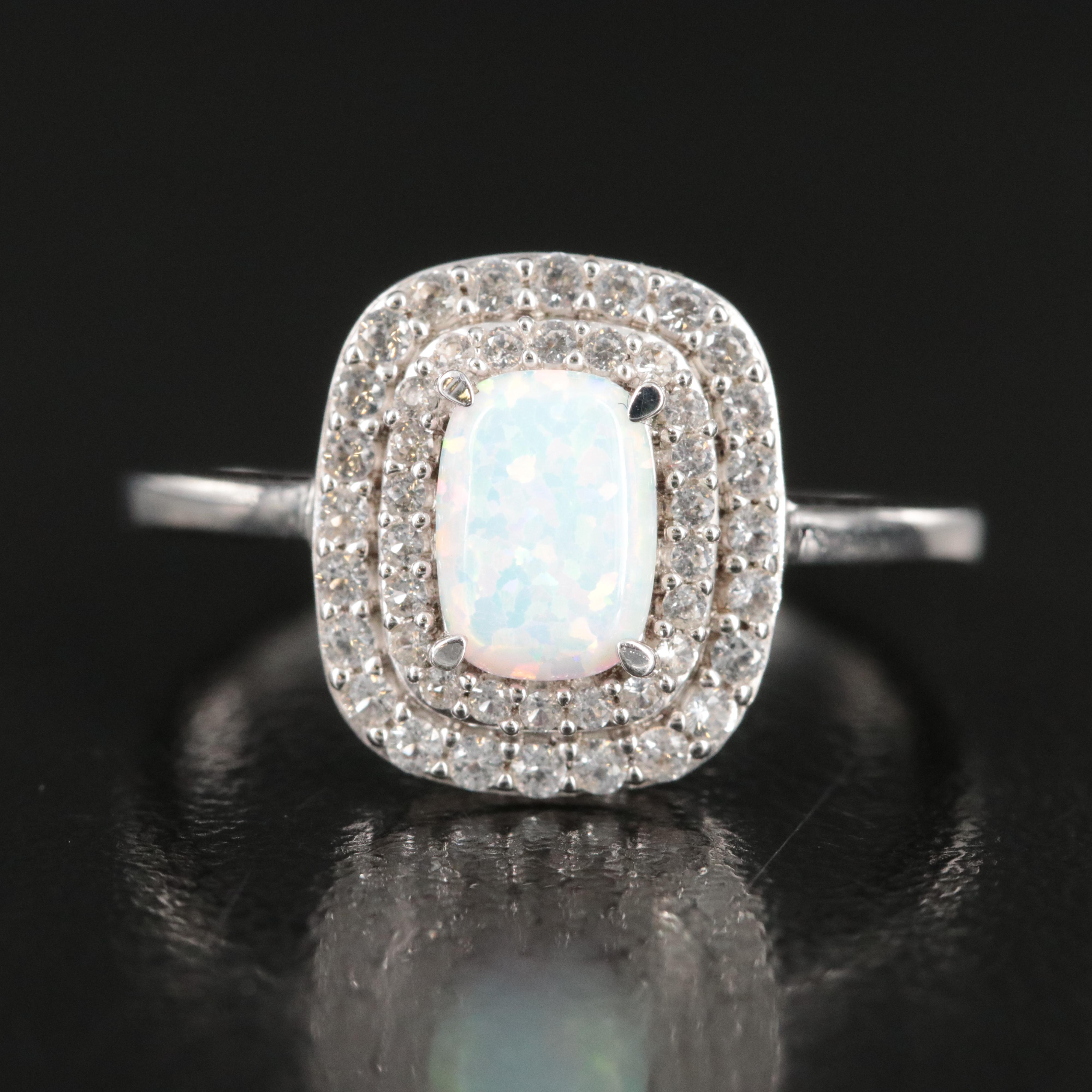 Sterling Opal and White Sapphire Ring