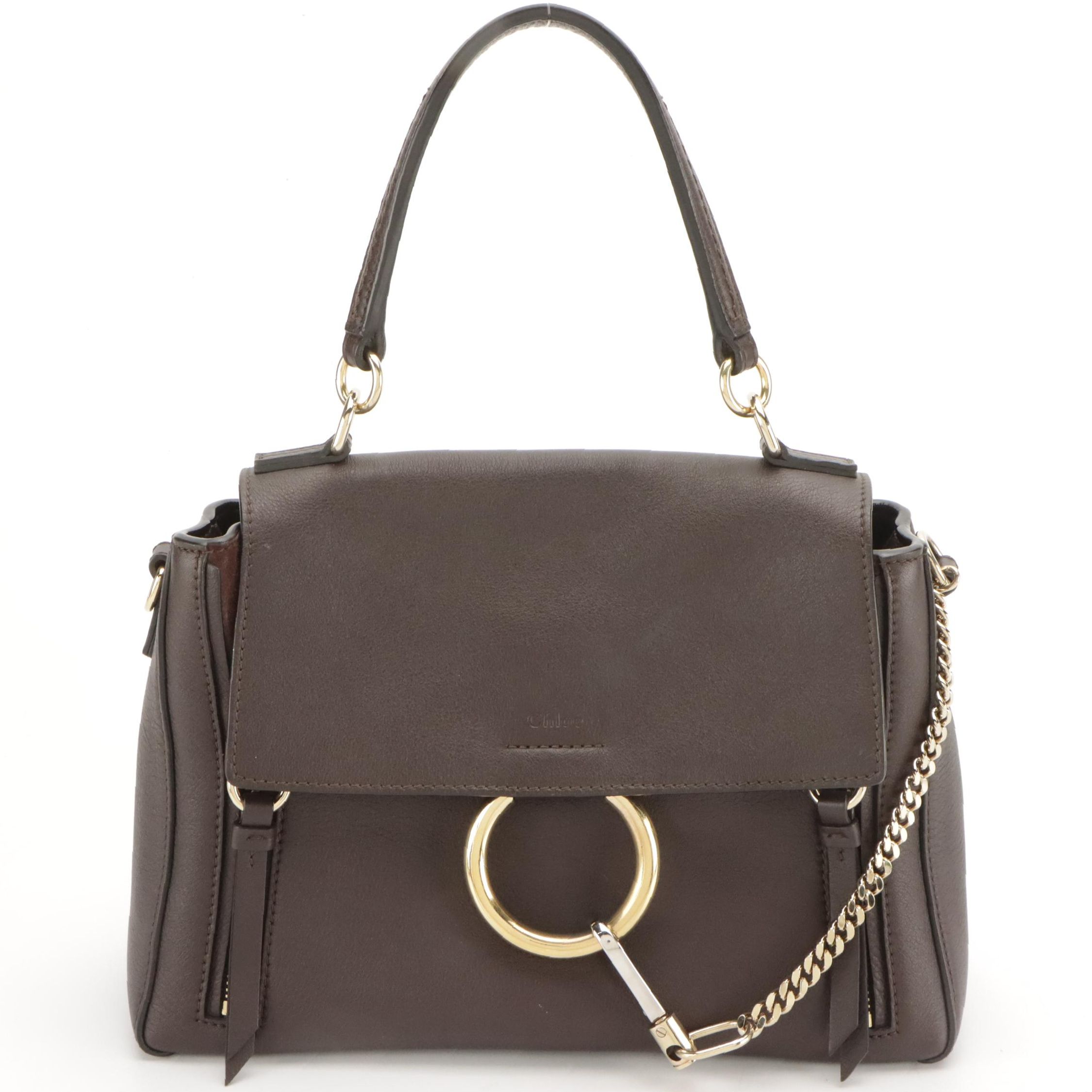 Chloé Faye Day Two-Way Bag in Dark Brown Grained Calfskin Leather