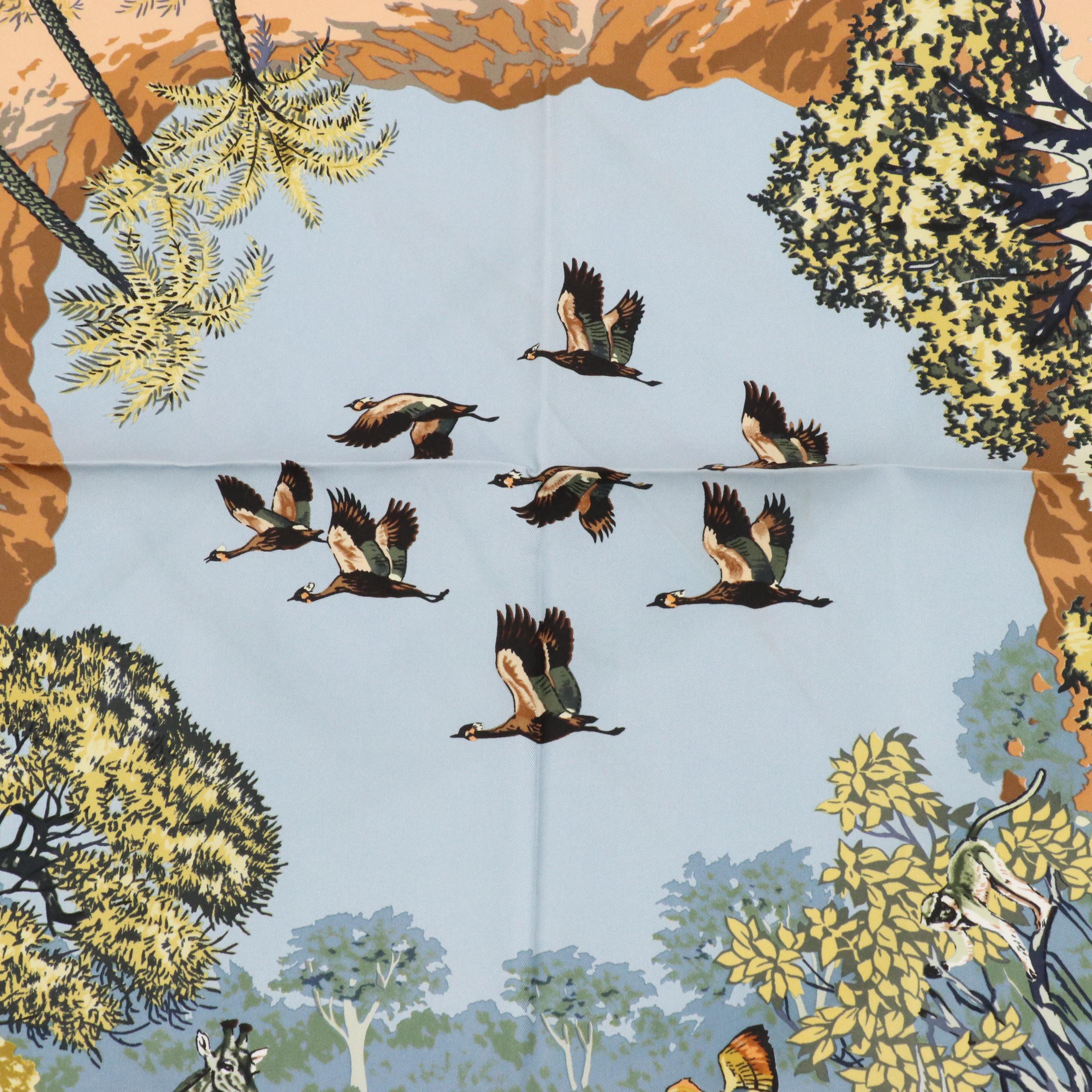 Hermès "Africa" Scarf 90 in Silk Twill