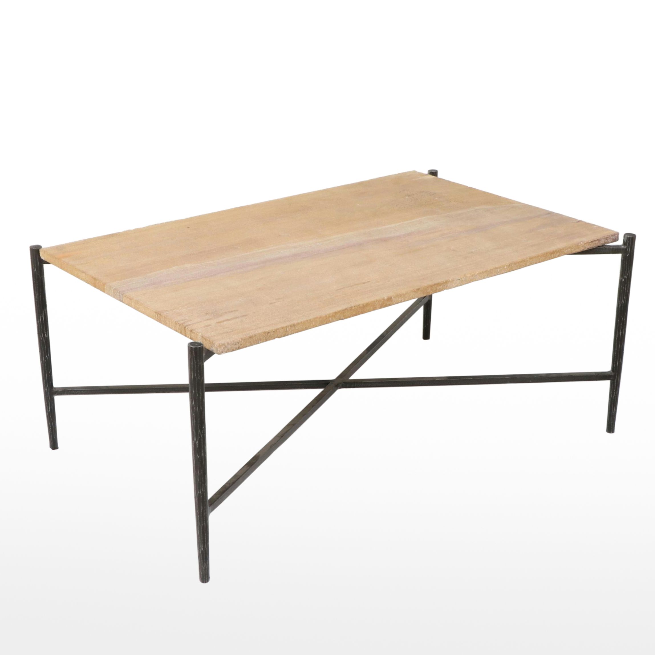 Modern Metal and Stone Slab Coffee Table