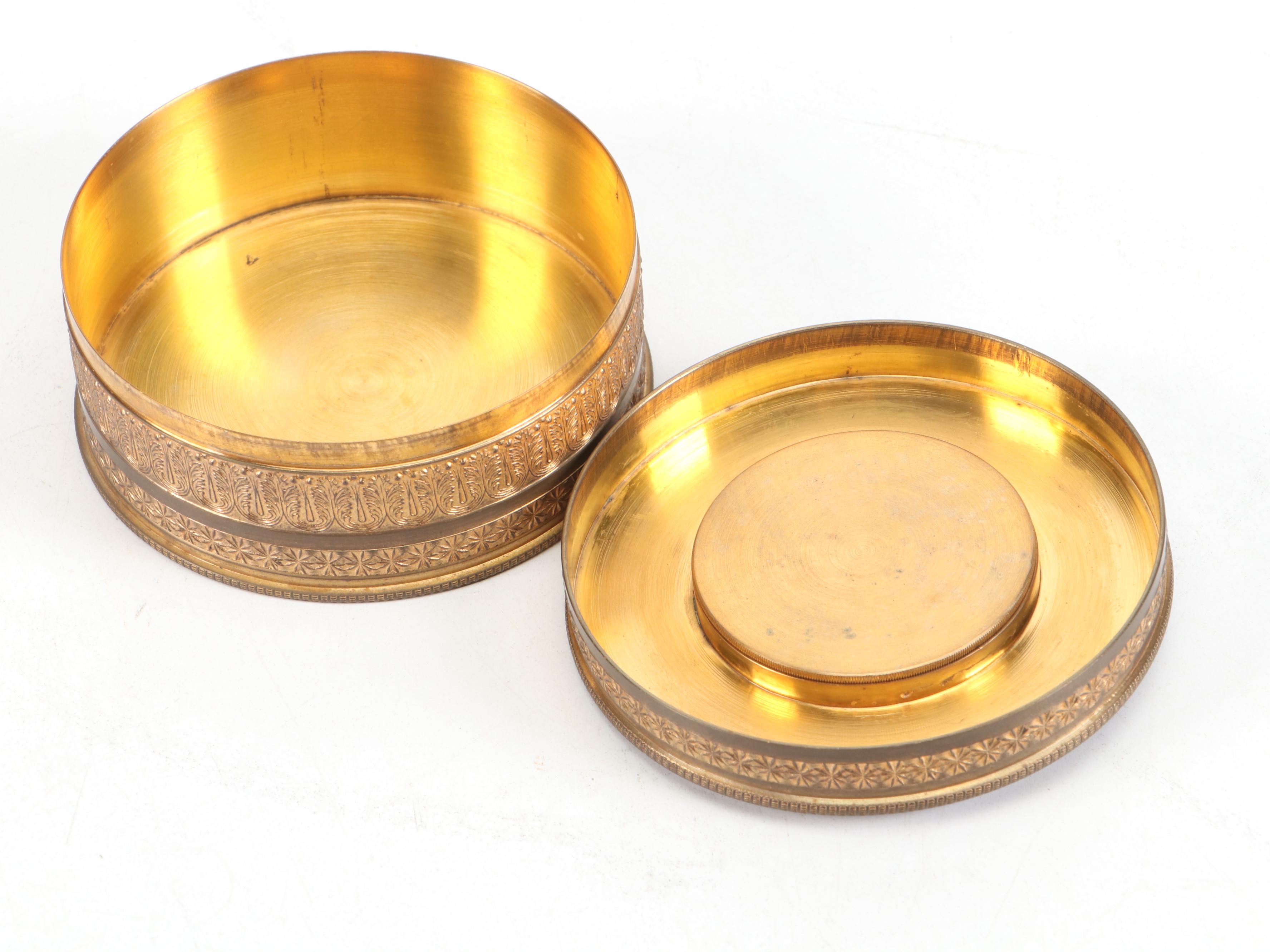 Neoclassical Engine Turned Brass Box Inset With Jasperware Plaque
