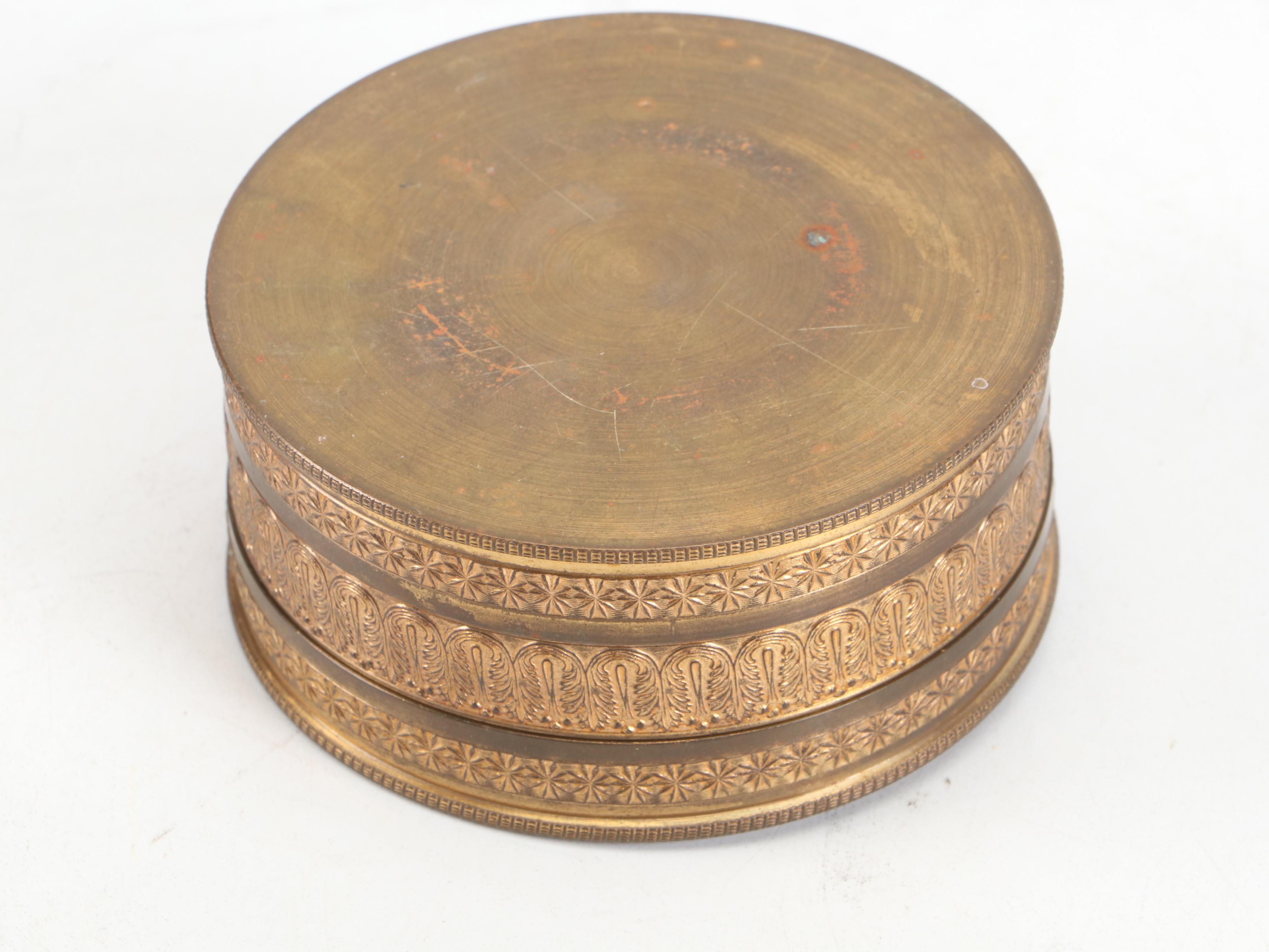 Neoclassical Engine Turned Brass Box Inset With Jasperware Plaque
