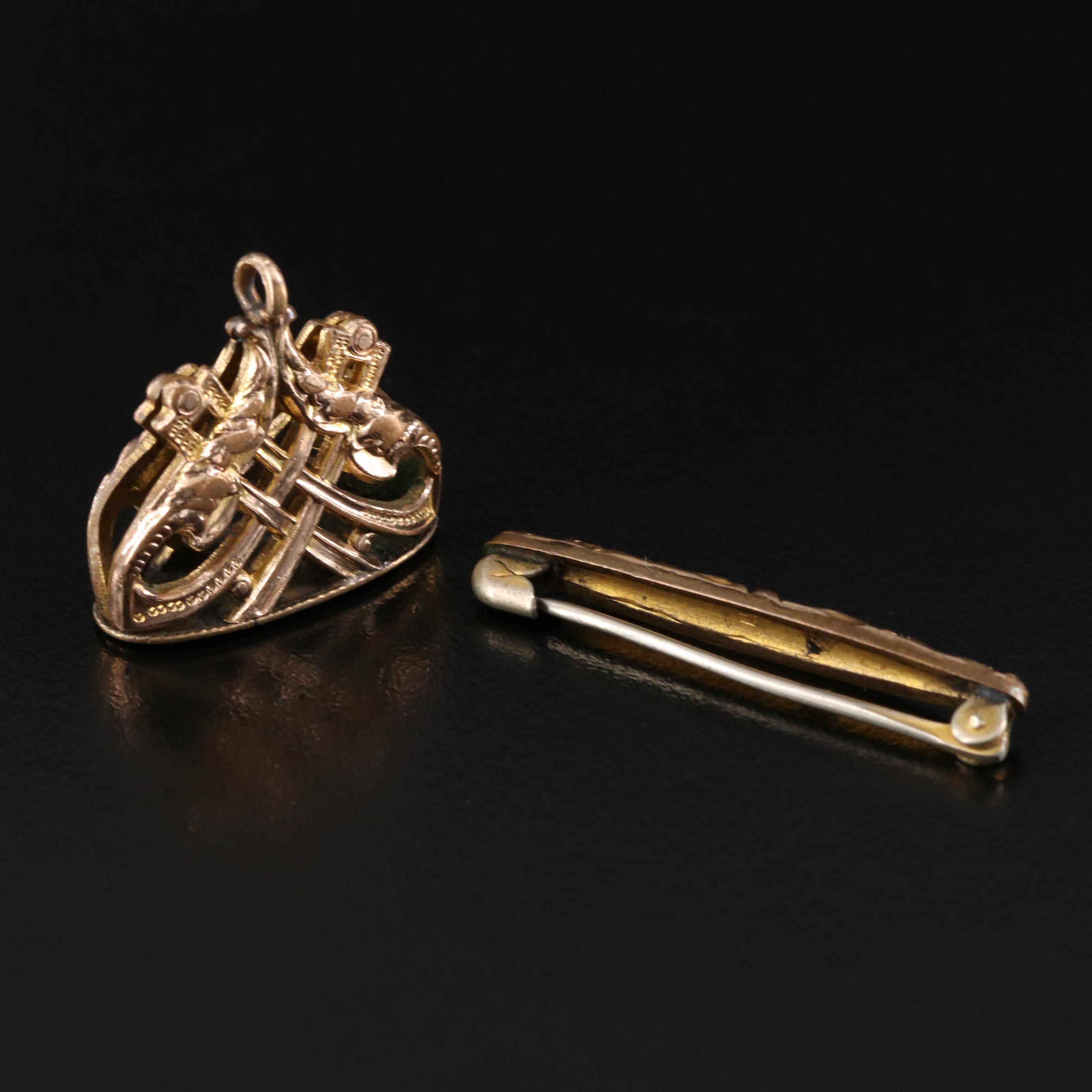 Vintage Fob and Bar Pin with Scroll Design