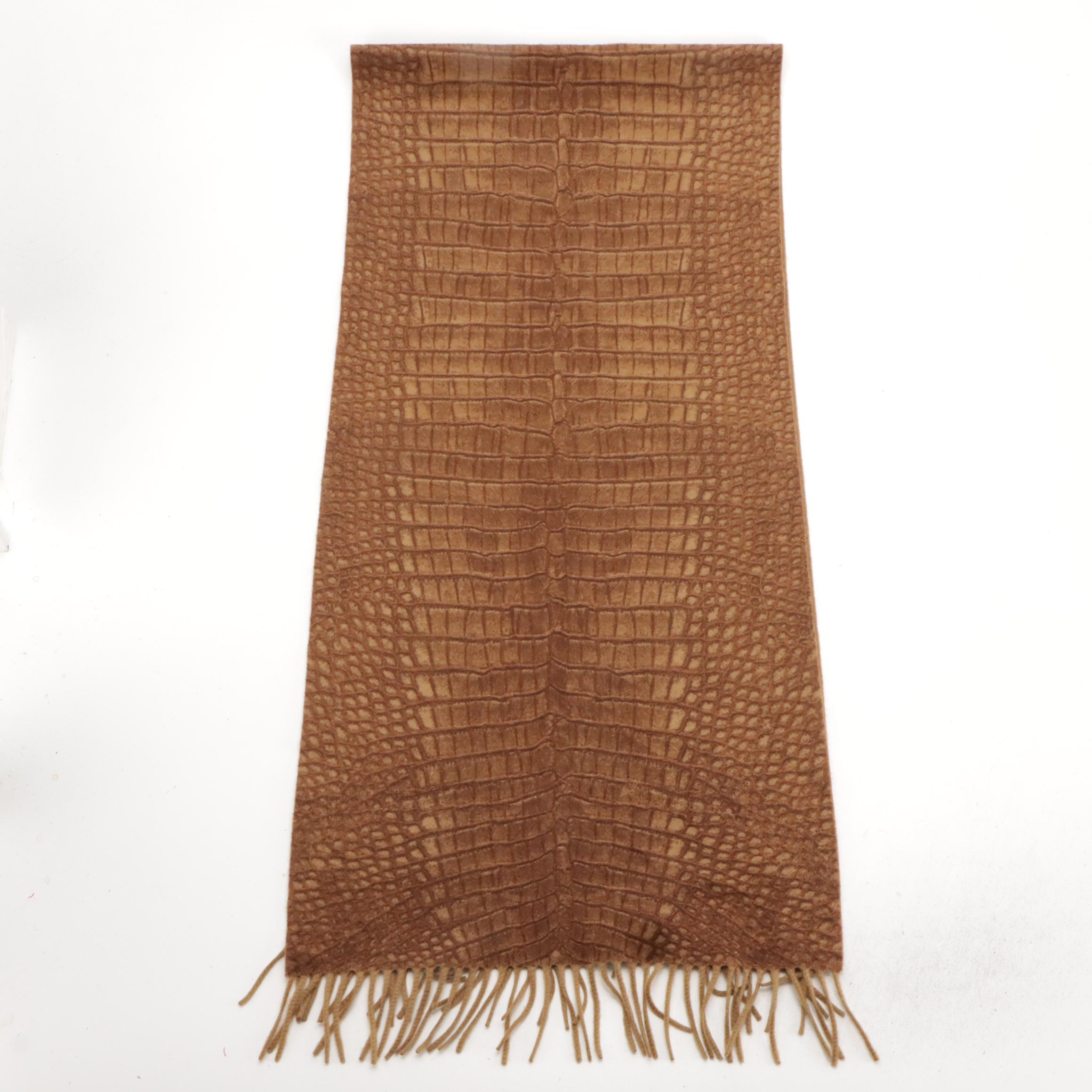 Loro Piana Cashmere Fringe Scarf in Crocodile Print