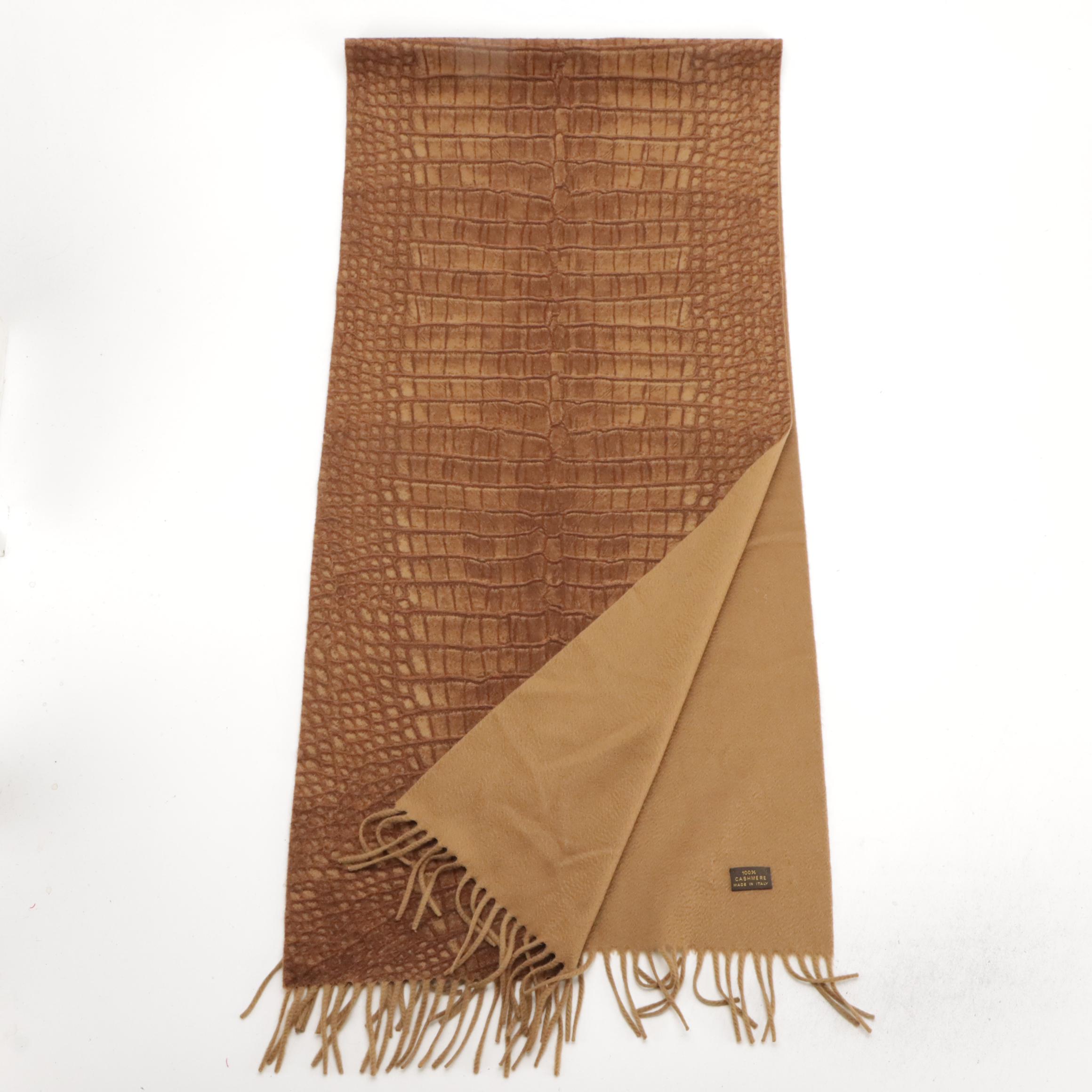 Loro Piana Cashmere Fringe Scarf in Crocodile Print