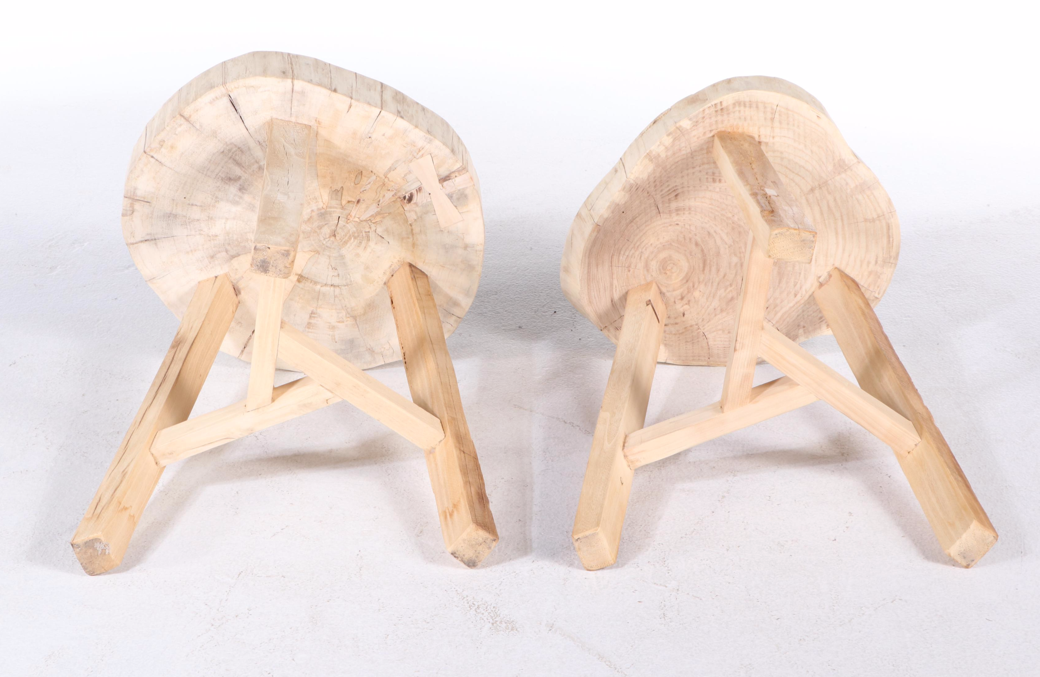 Pair of Rustic Style Wood Slab Barstools Everything But The House