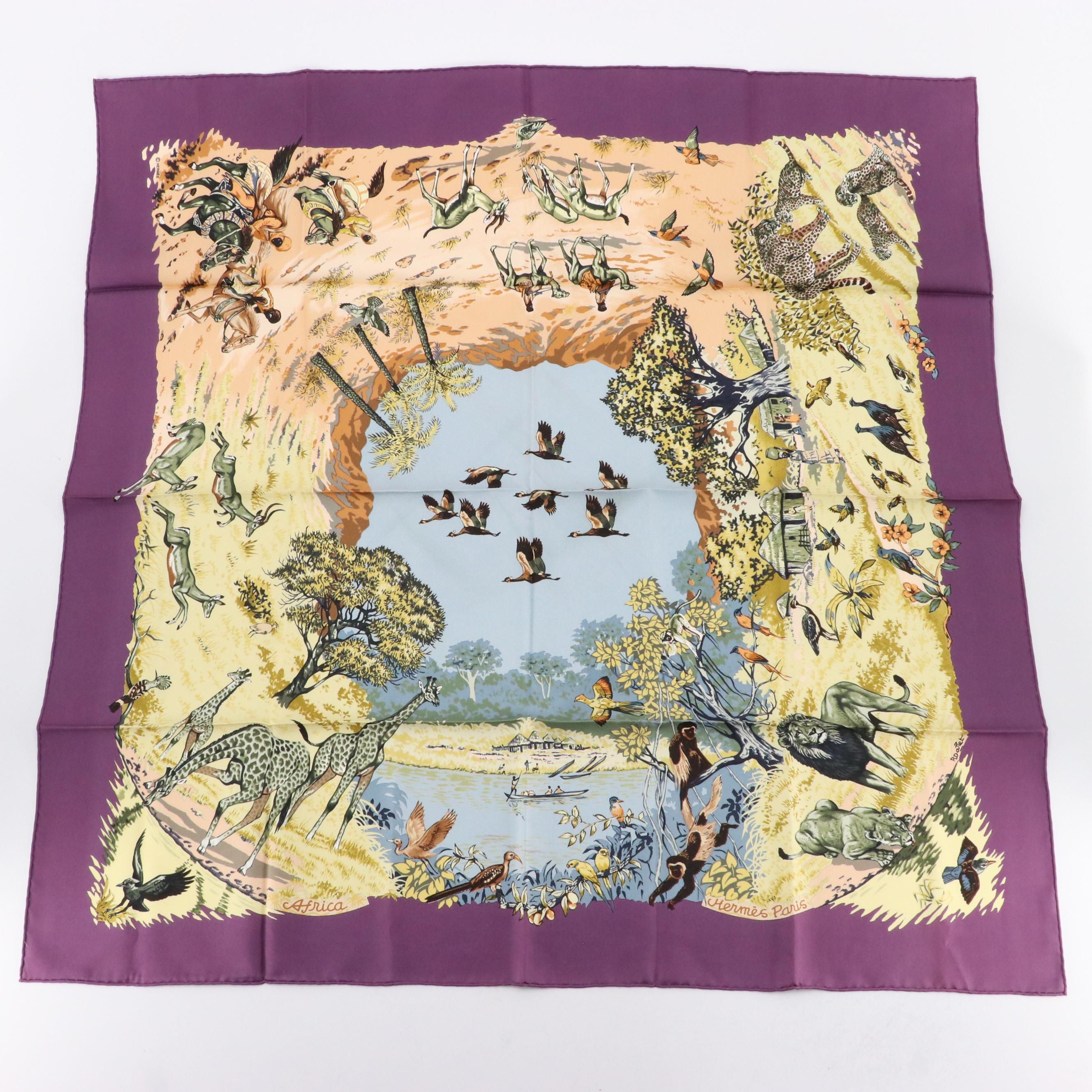 Hermès "Africa" Scarf 90 in Silk Twill