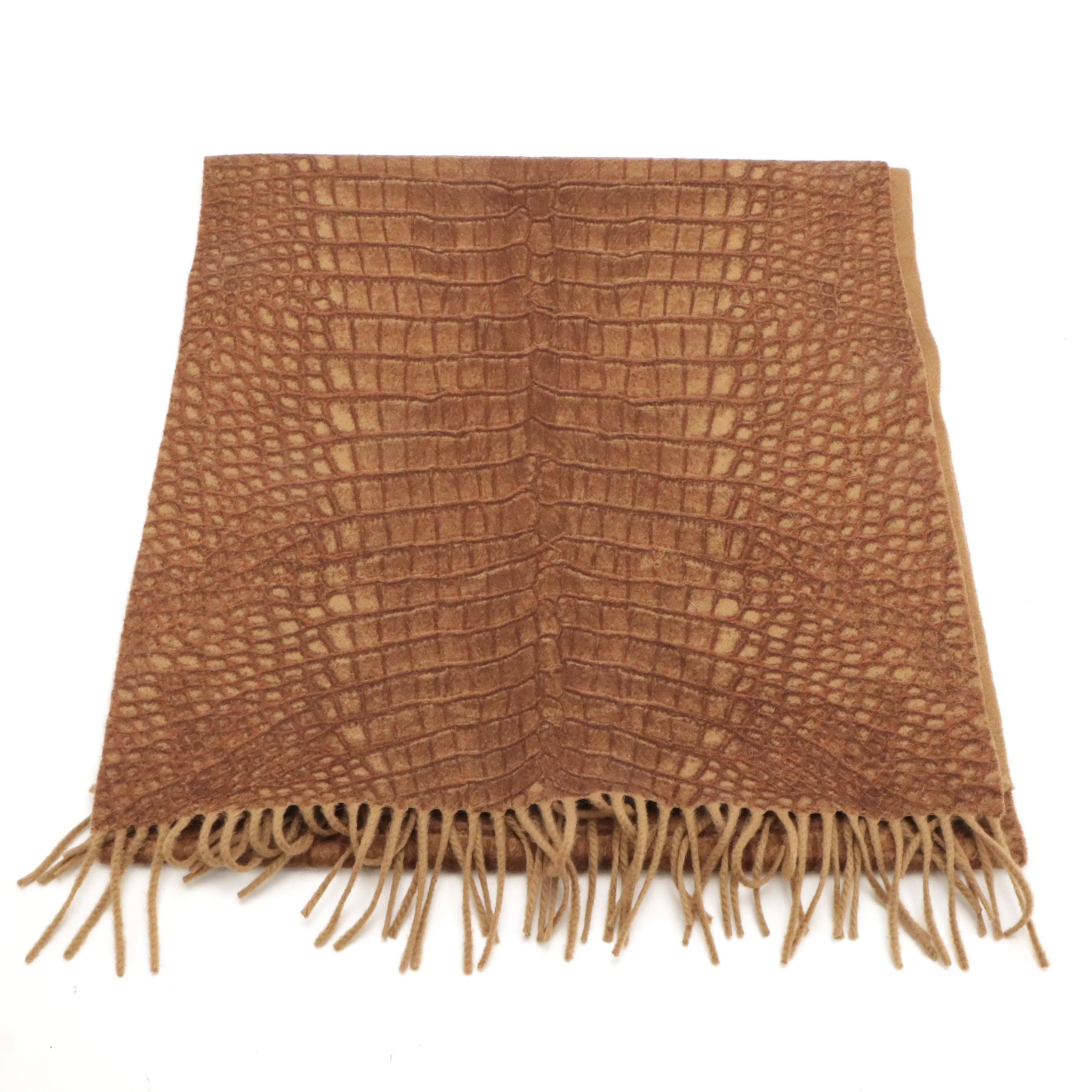 Loro Piana Cashmere Fringe Scarf in Crocodile Print | EBTH