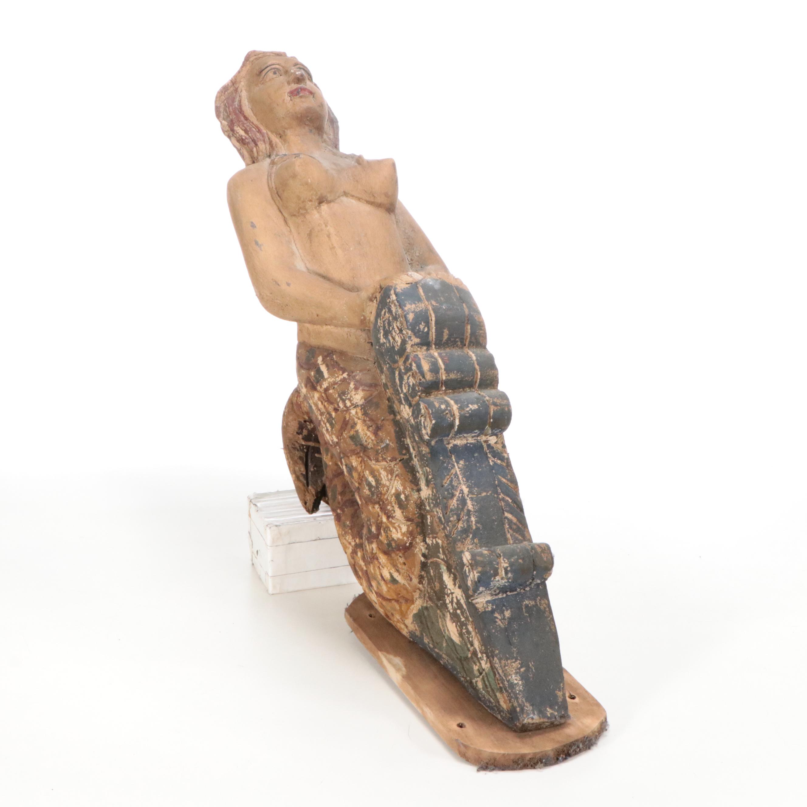 Hand-Carved Polychromed Mermaid Boat Figurehead