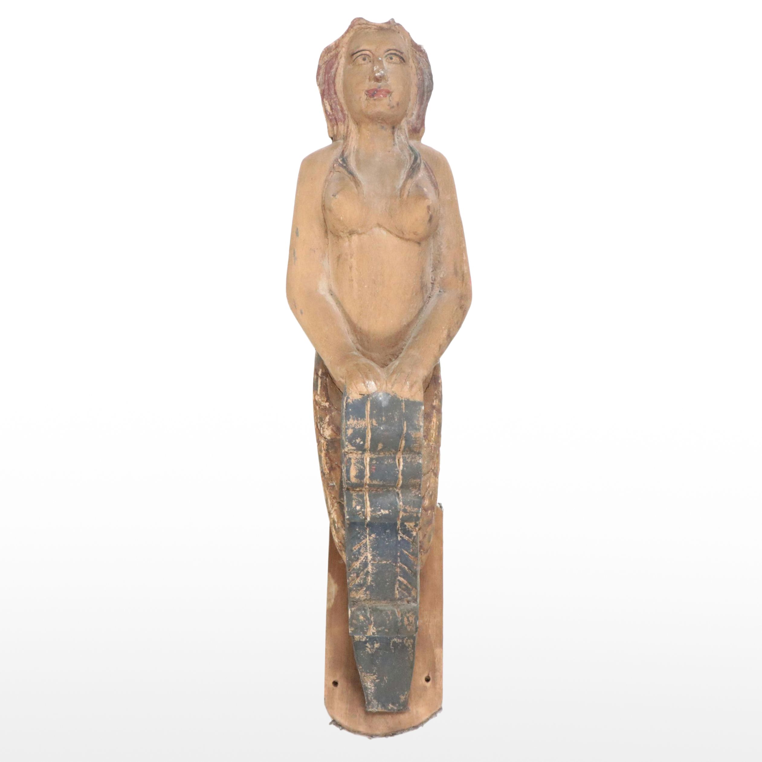 Hand-Carved Polychromed Mermaid Boat Figurehead