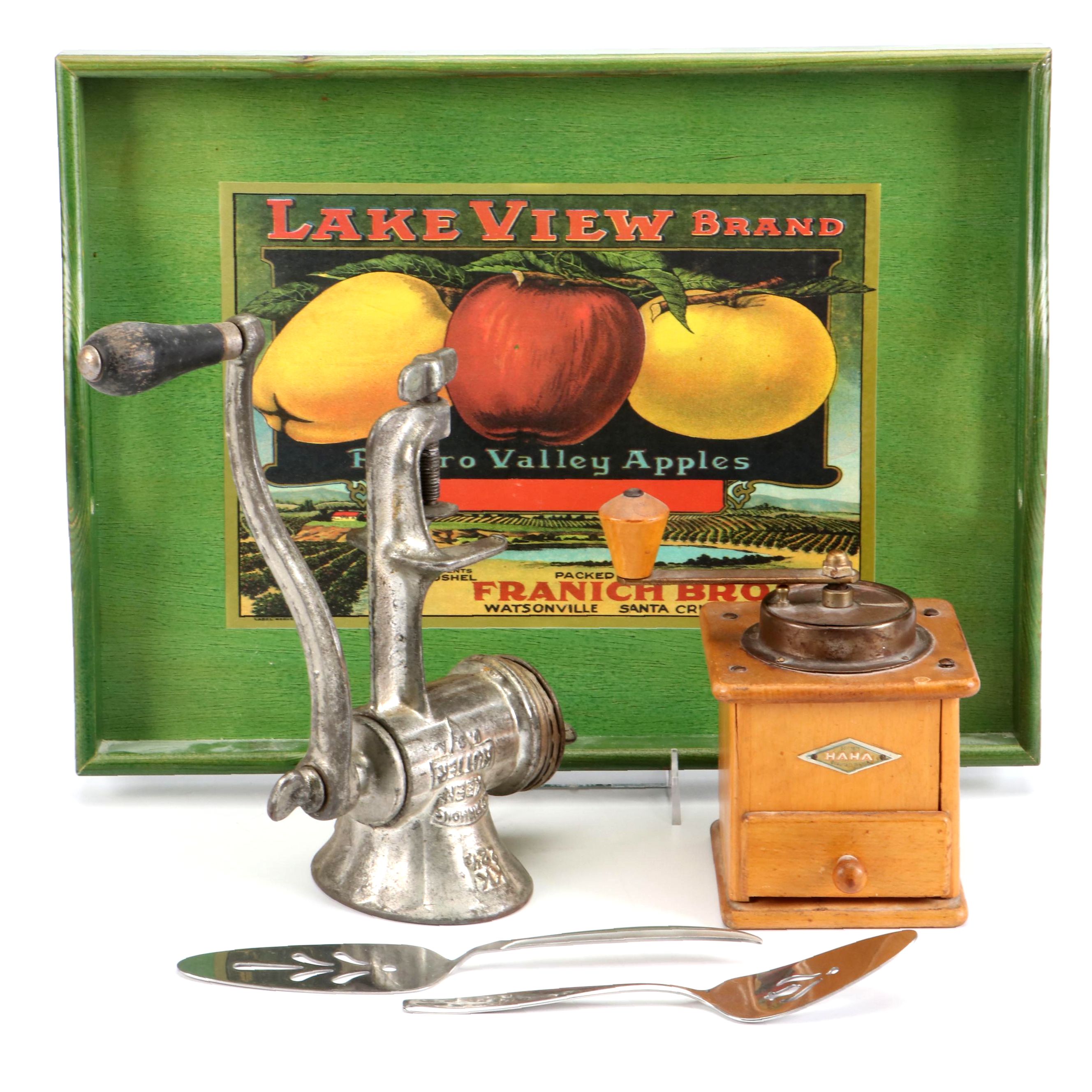 Haha German Coffee Grinder with Meat Grinder & Vintage Advert Style Serving Tray