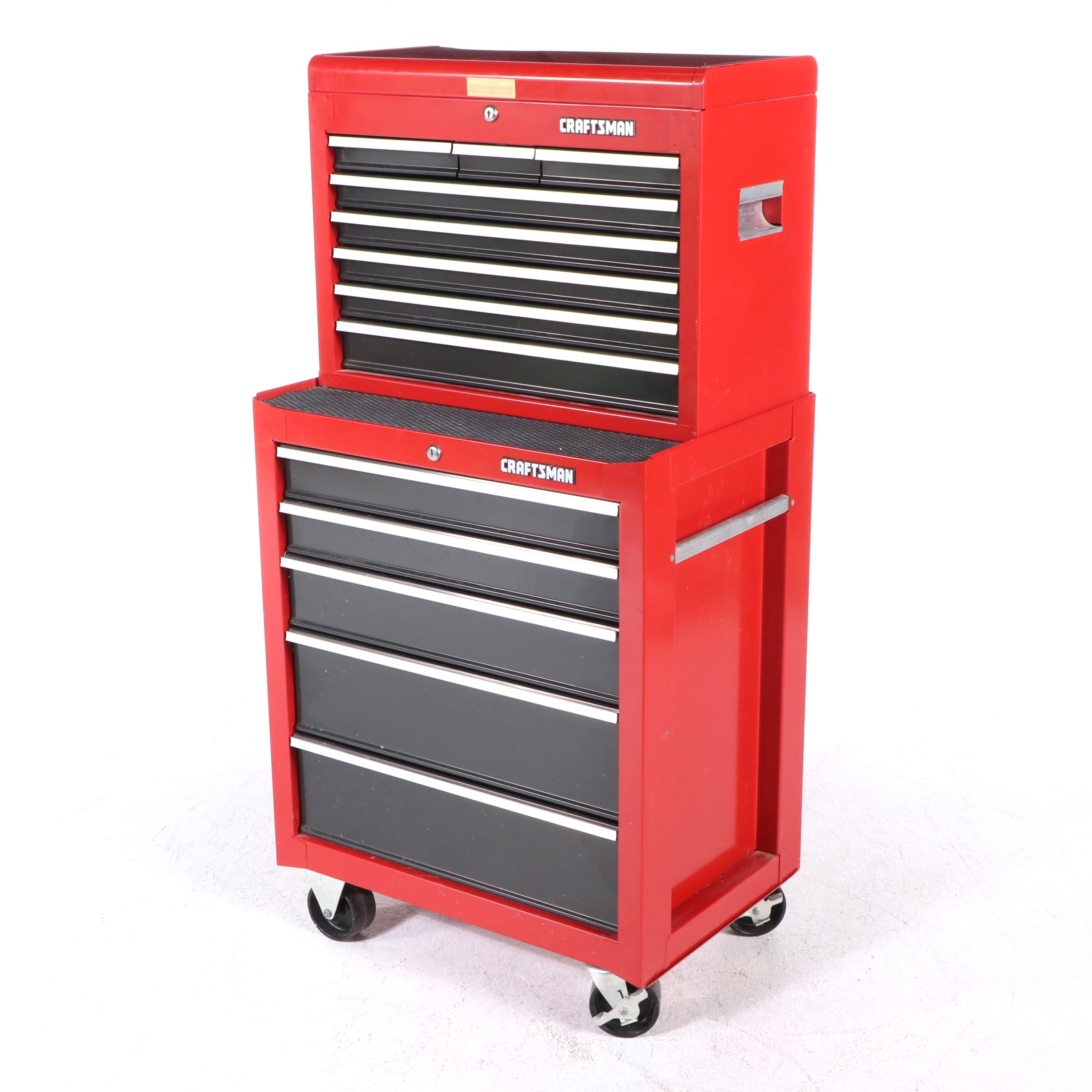 Craftsman Locking Red Steel Tool Chest on Casters, Late 20th Century