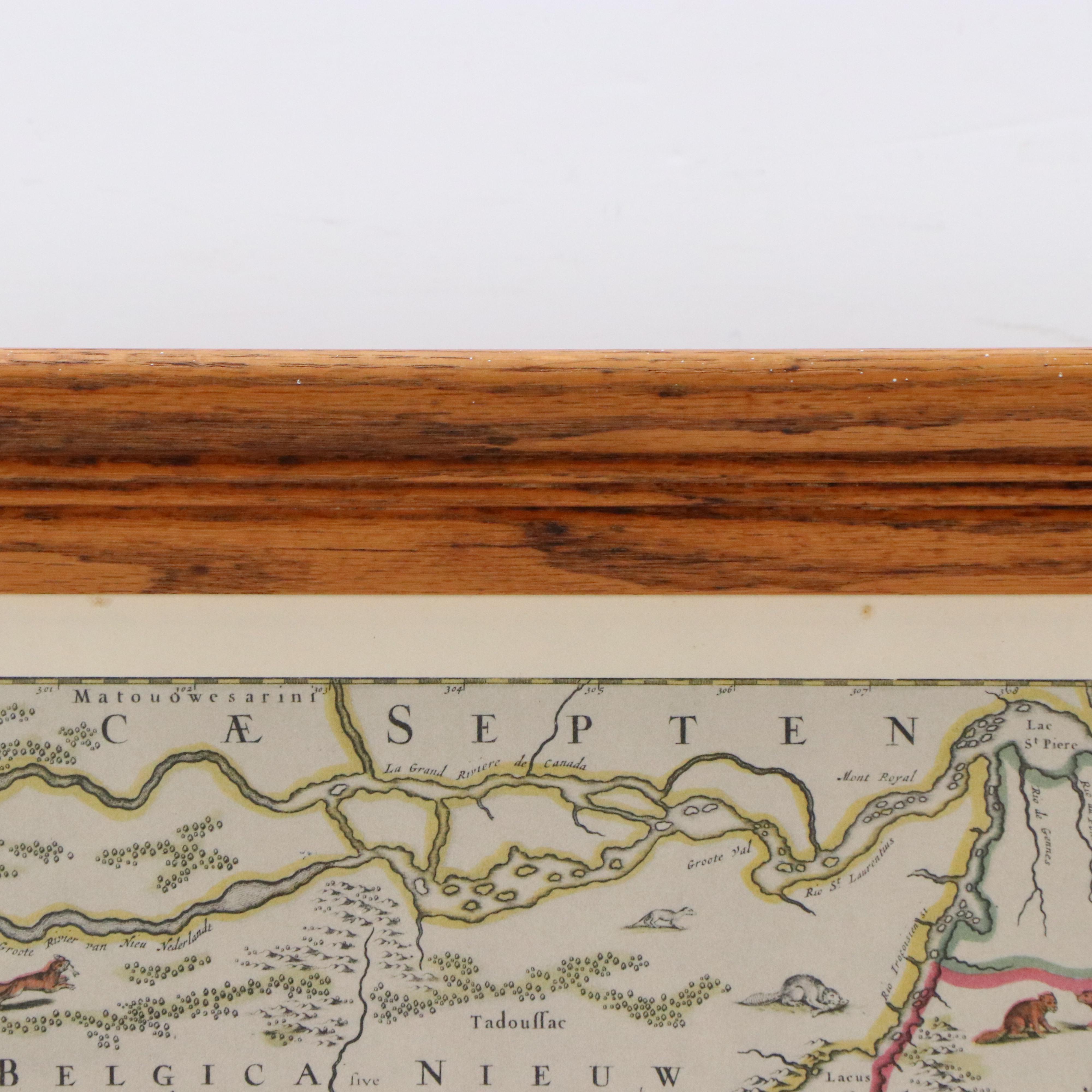 Collotype After 17th Century Nicolao Visscher  Map of New England "Mar Del Nort"