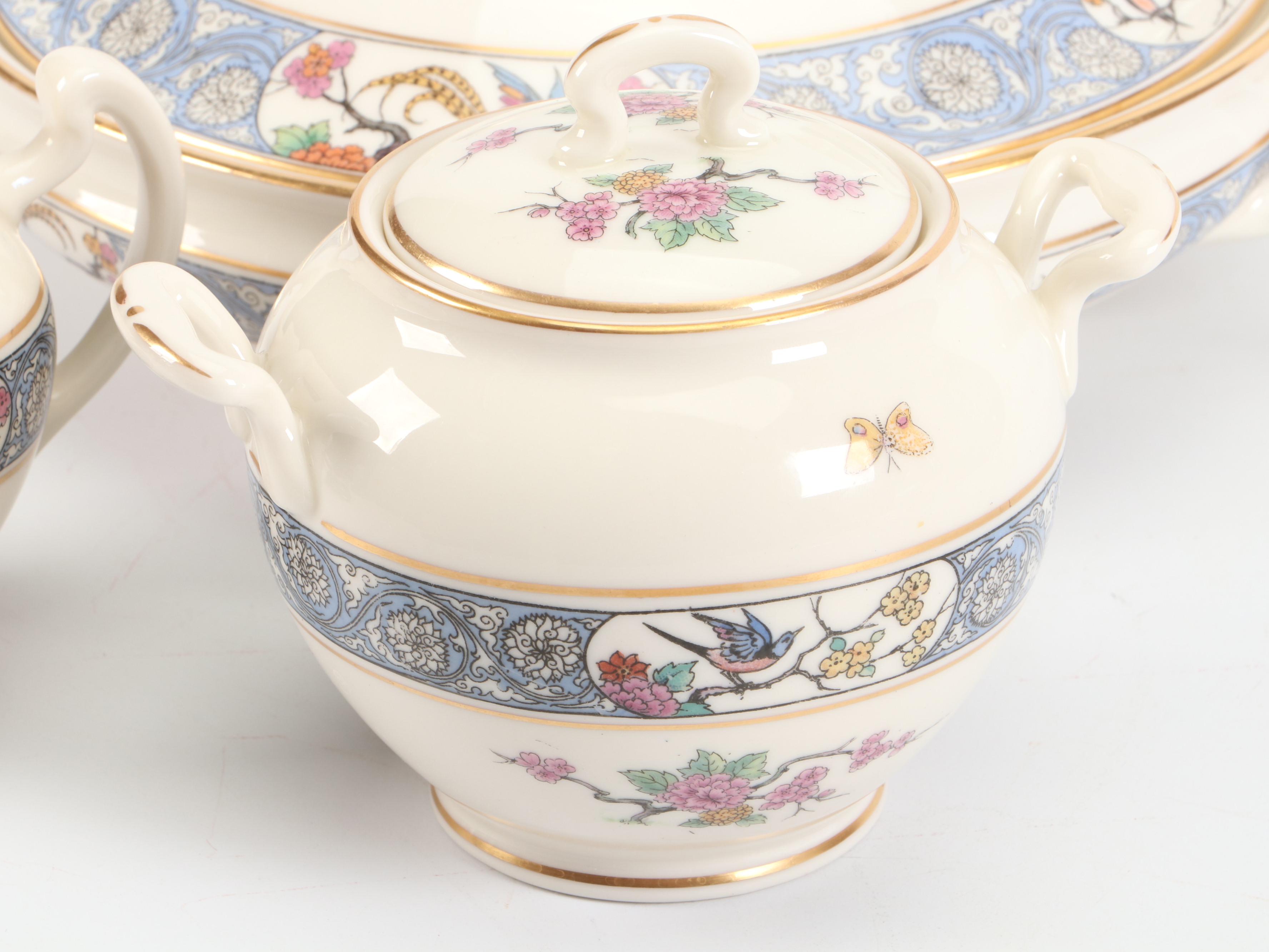 Lenox "Ming" Bone China Tea Set with Pitcher and Covered Vegetable Bowl