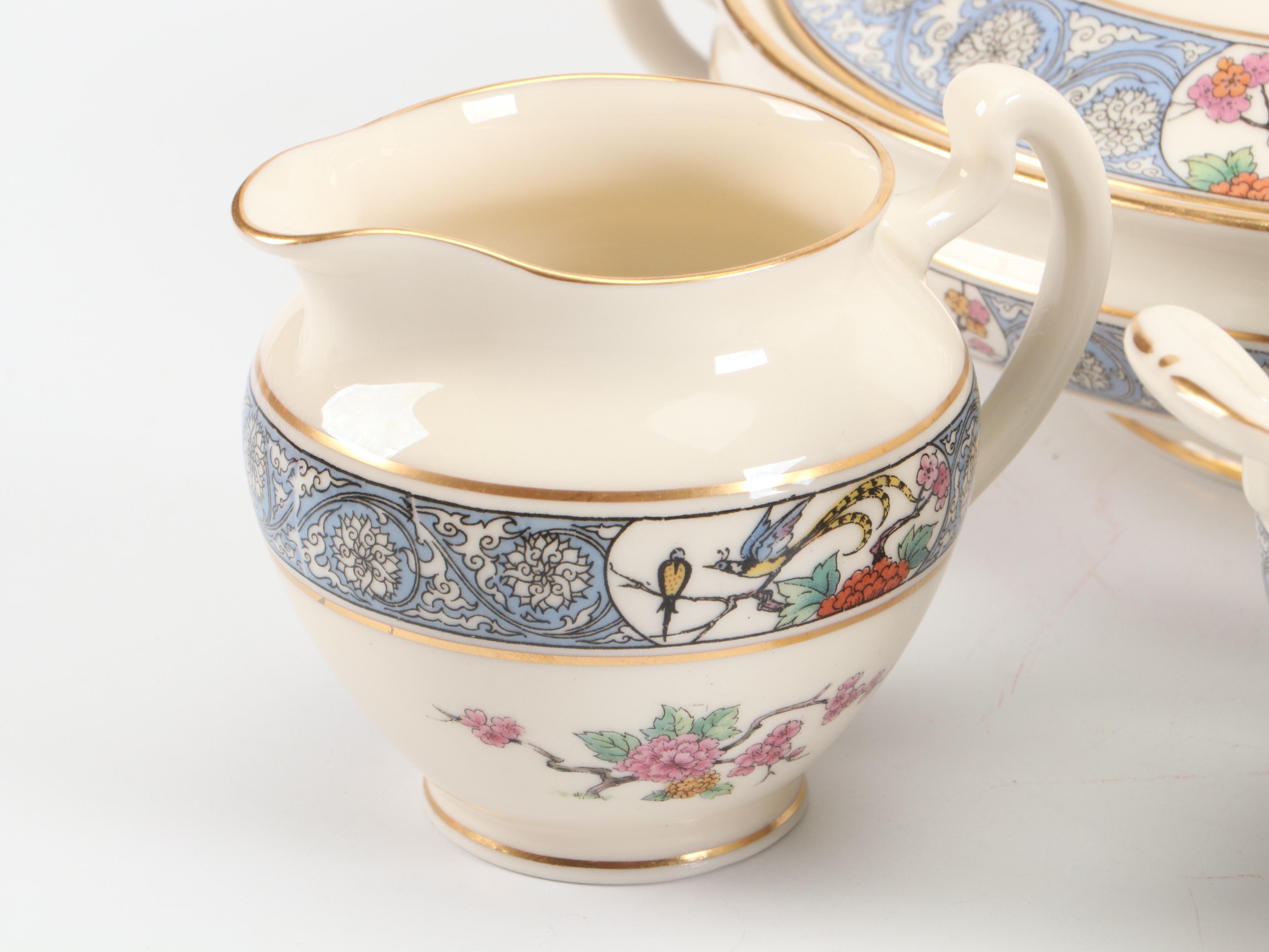 Lenox "Ming" Bone China Tea Set with Pitcher and Covered Vegetable Bowl