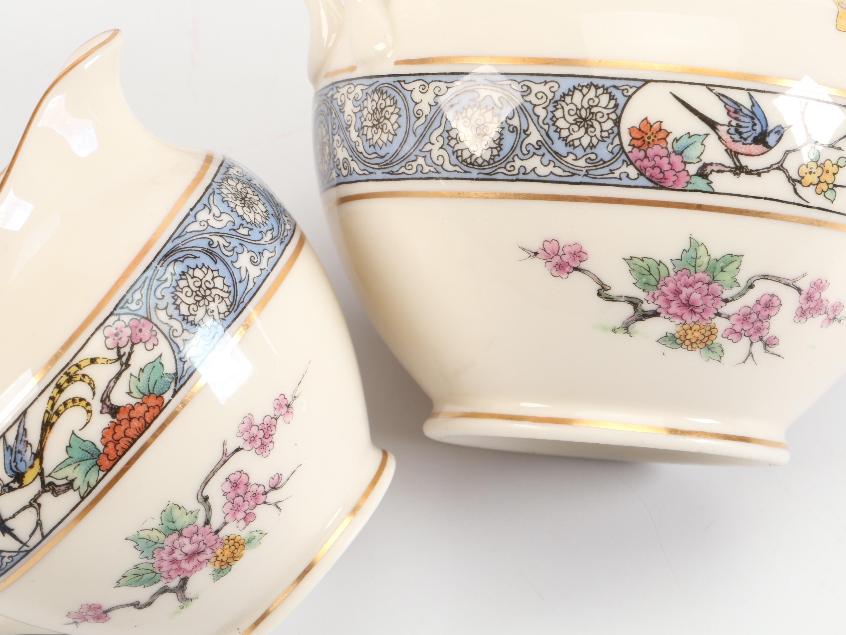 Lenox "Ming" Bone China Tea Set with Pitcher and Covered Vegetable Bowl