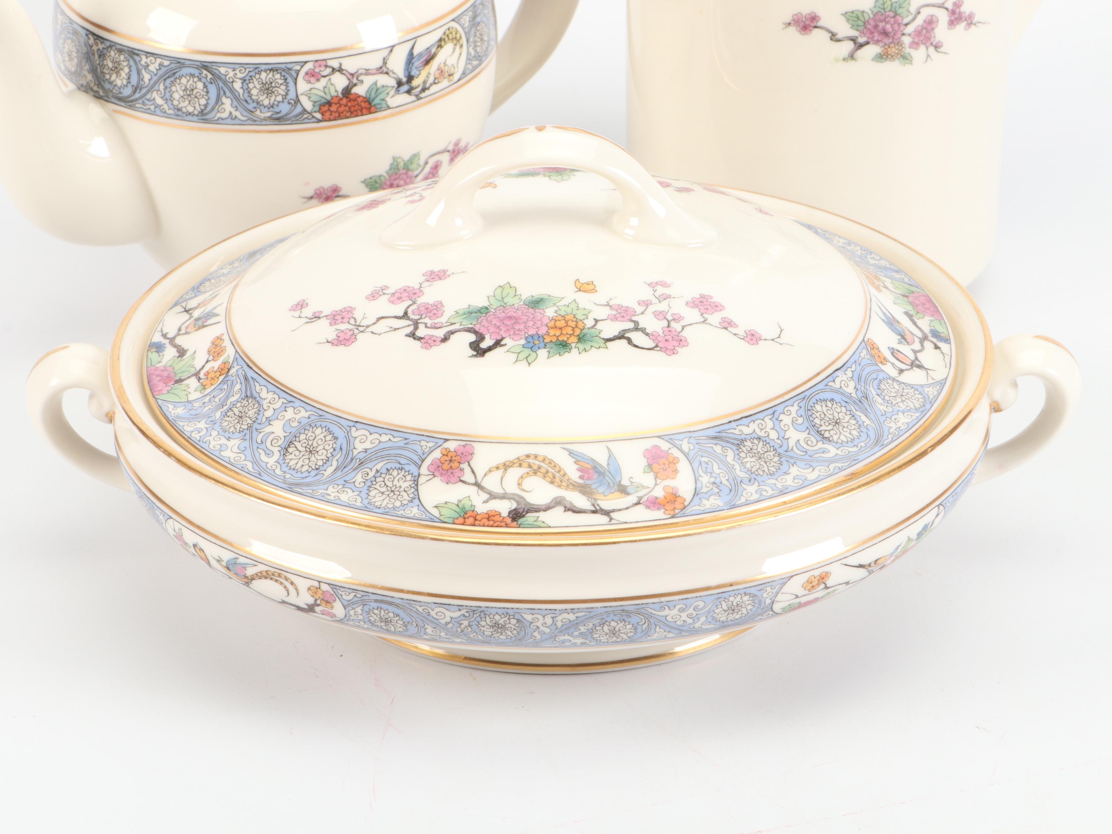 Lenox "Ming" Bone China Tea Set with Pitcher and Covered Vegetable Bowl
