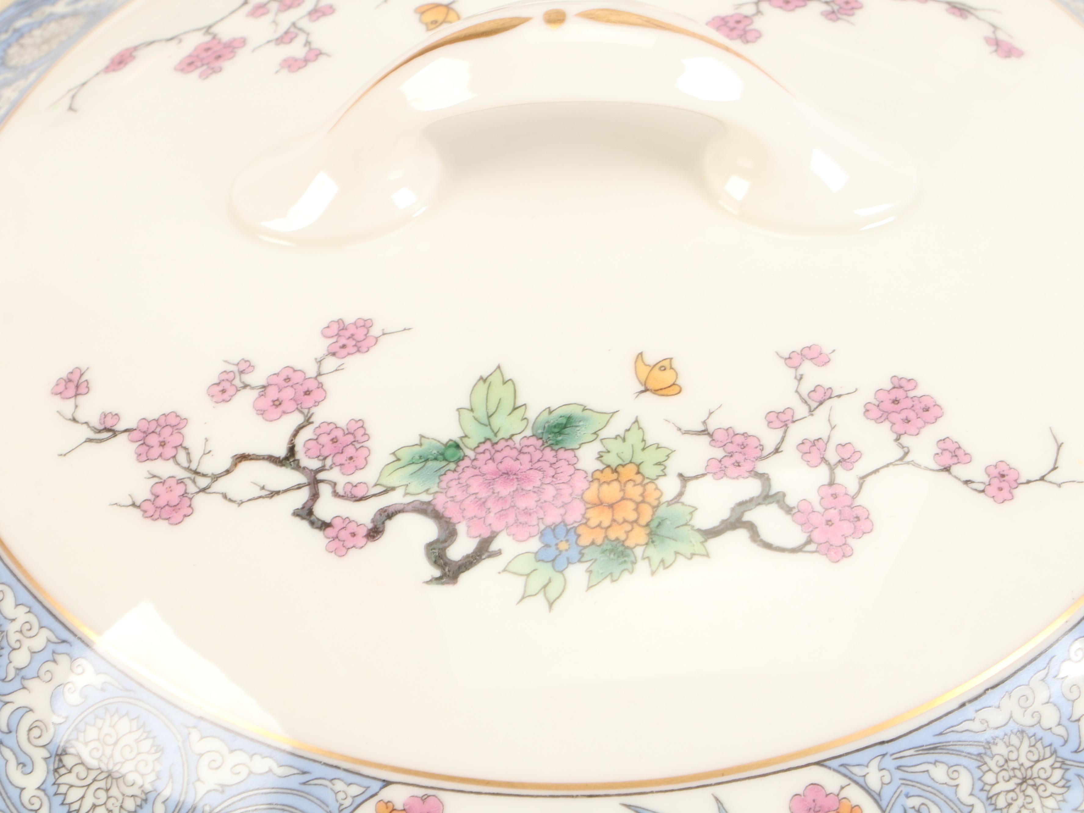 Lenox "Ming" Bone China Tea Set with Pitcher and Covered Vegetable Bowl