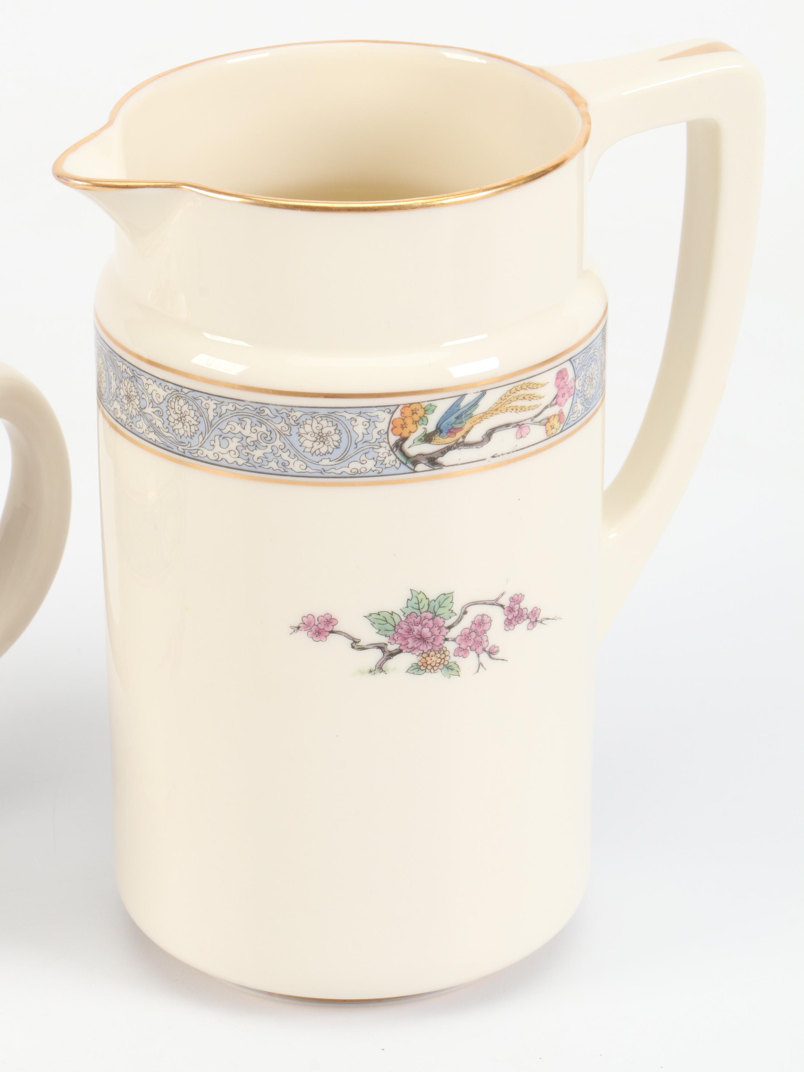 Lenox "Ming" Bone China Tea Set with Pitcher and Covered Vegetable Bowl