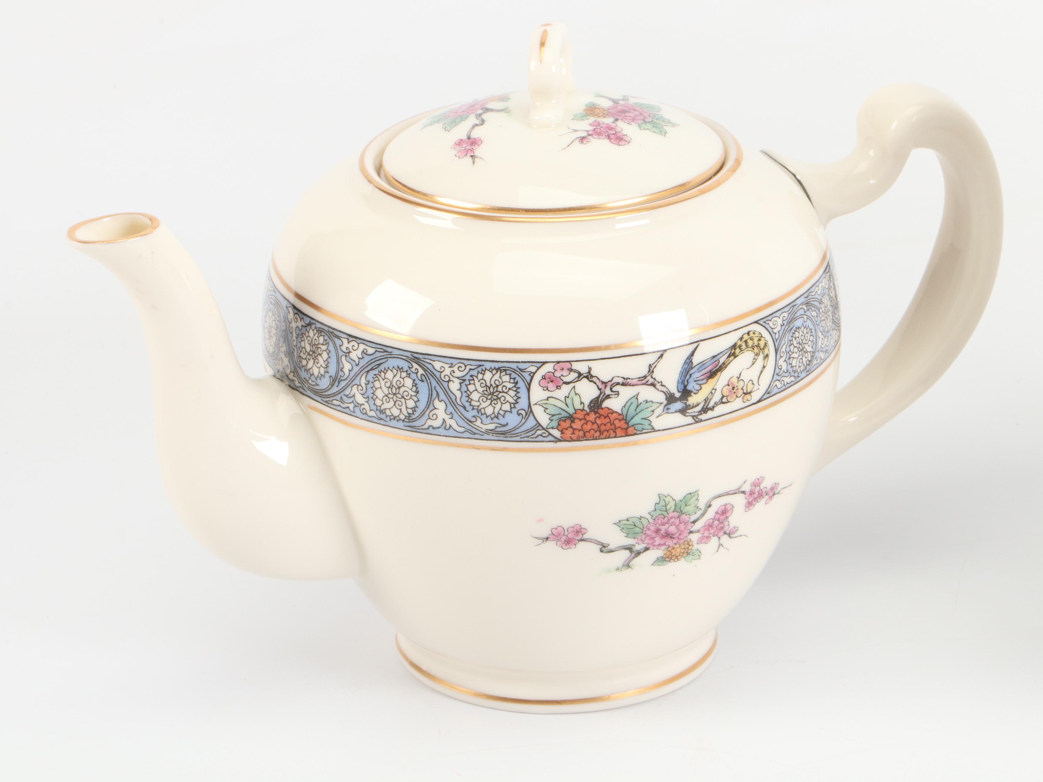 Lenox "Ming" Bone China Tea Set with Pitcher and Covered Vegetable Bowl