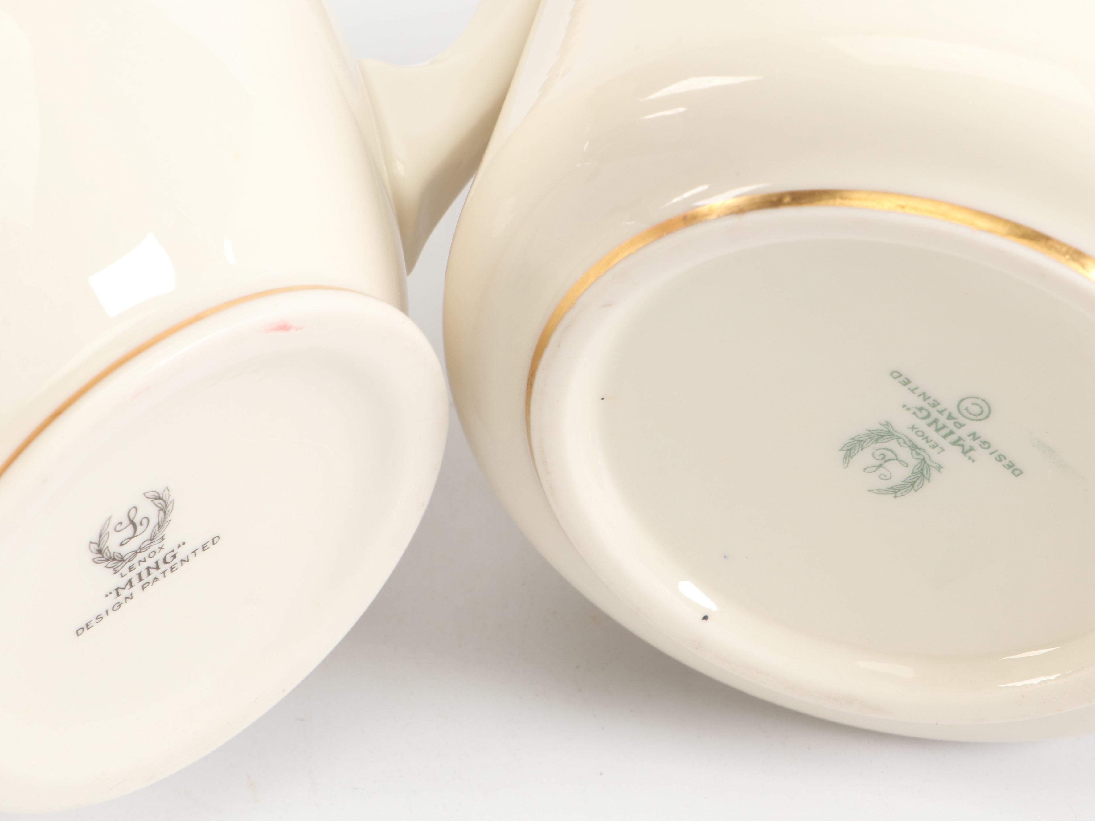 Lenox "Ming" Bone China Tea Set with Pitcher and Covered Vegetable Bowl