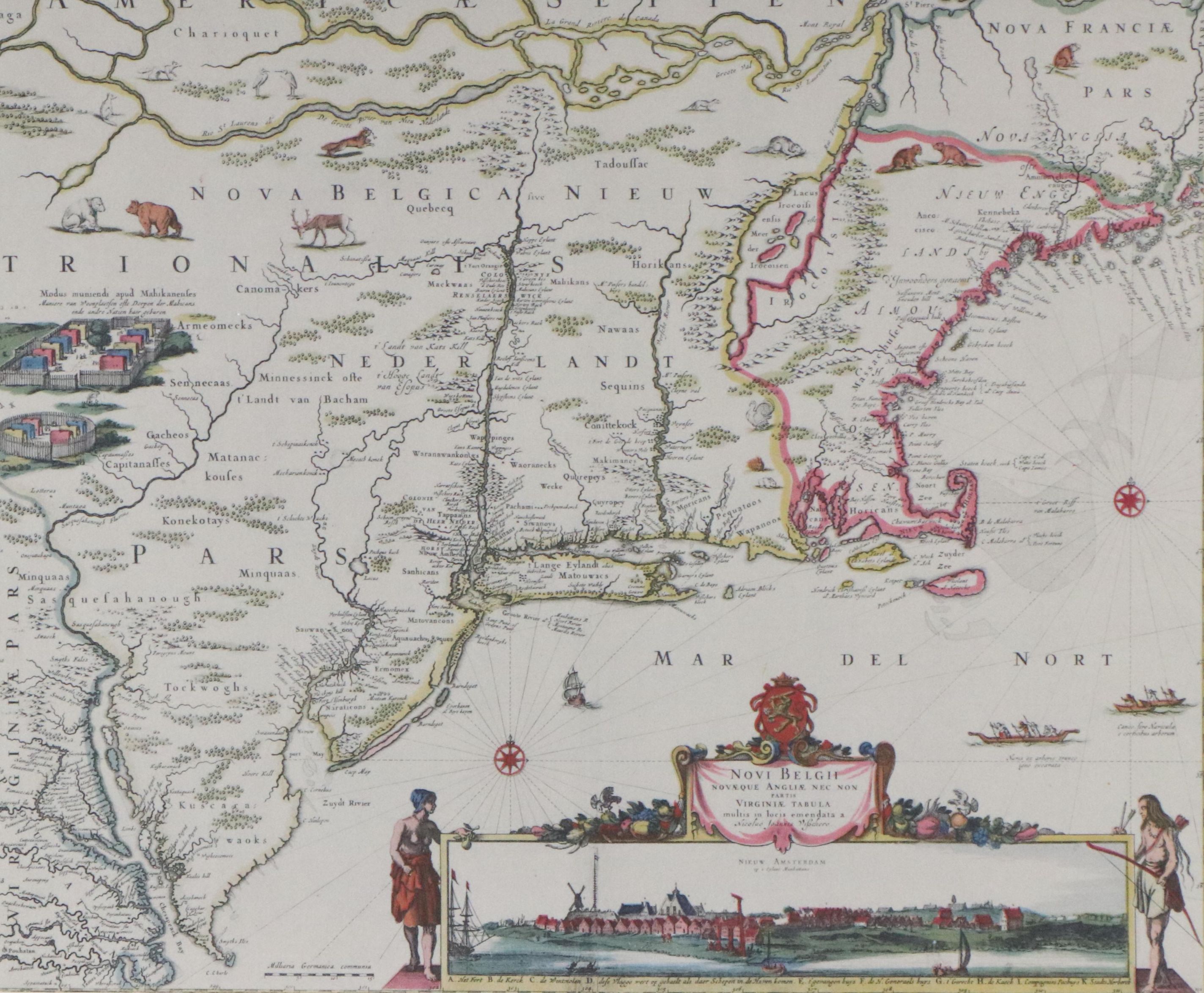 Collotype After 17th Century Nicolao Visscher  Map of New England "Mar Del Nort"