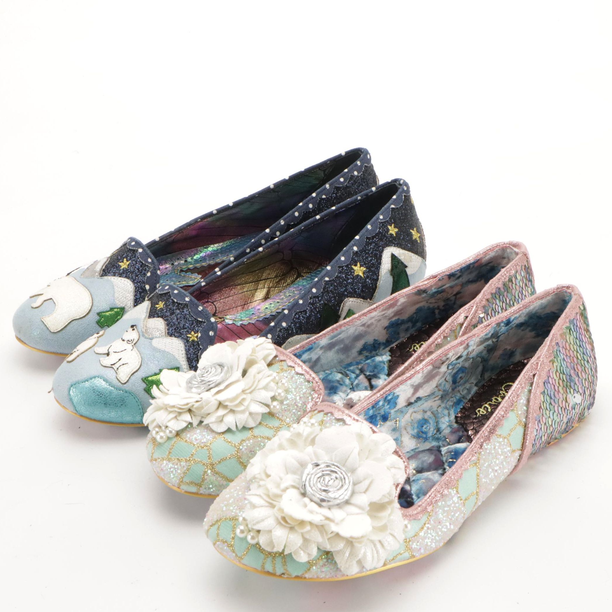 Irregular Choice "Coochy Coo" and "Binksy Bear" Embellished Flats in Boxes