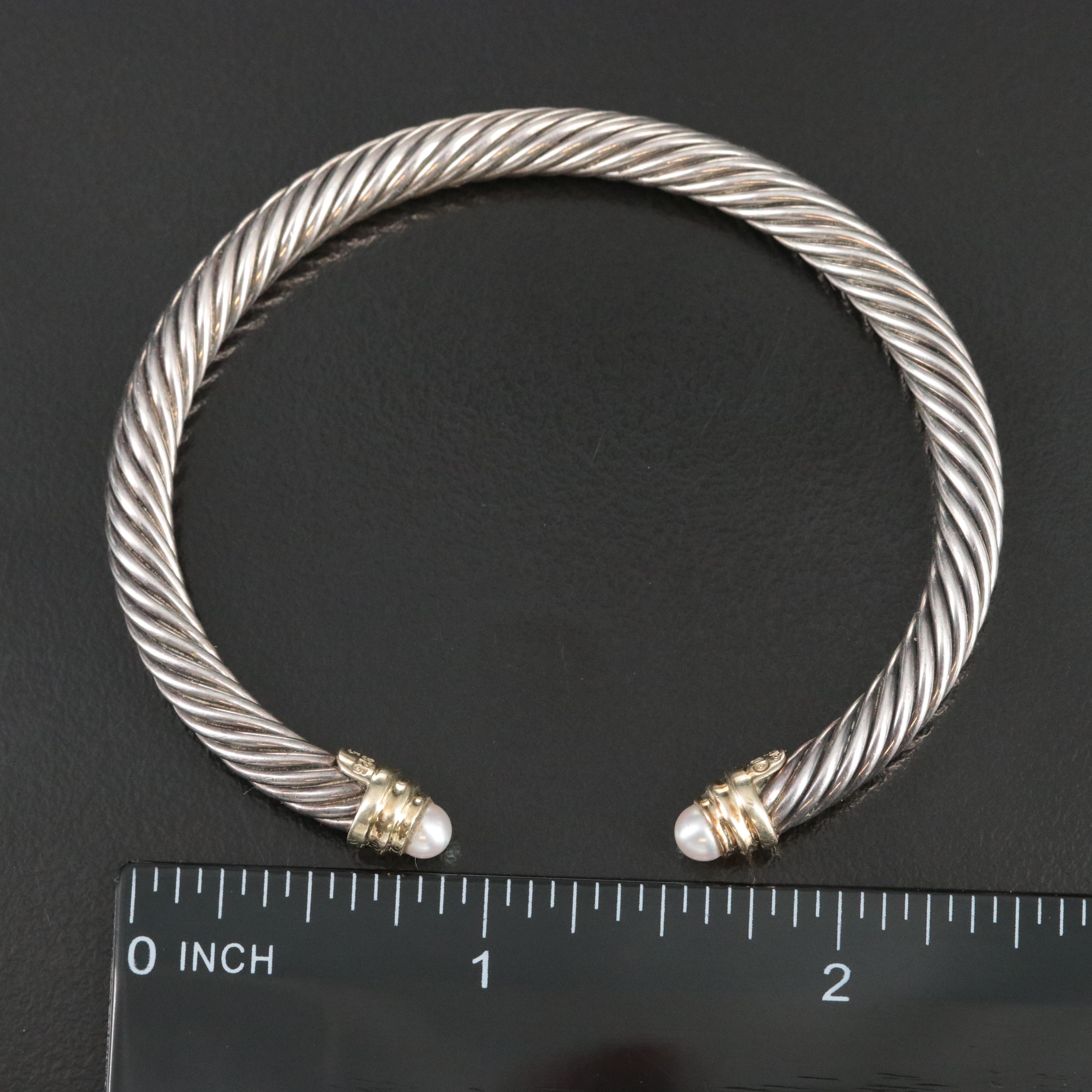 David Yurman Classic Cable Sterling, 14K and Pearl Cuff Bracelet
