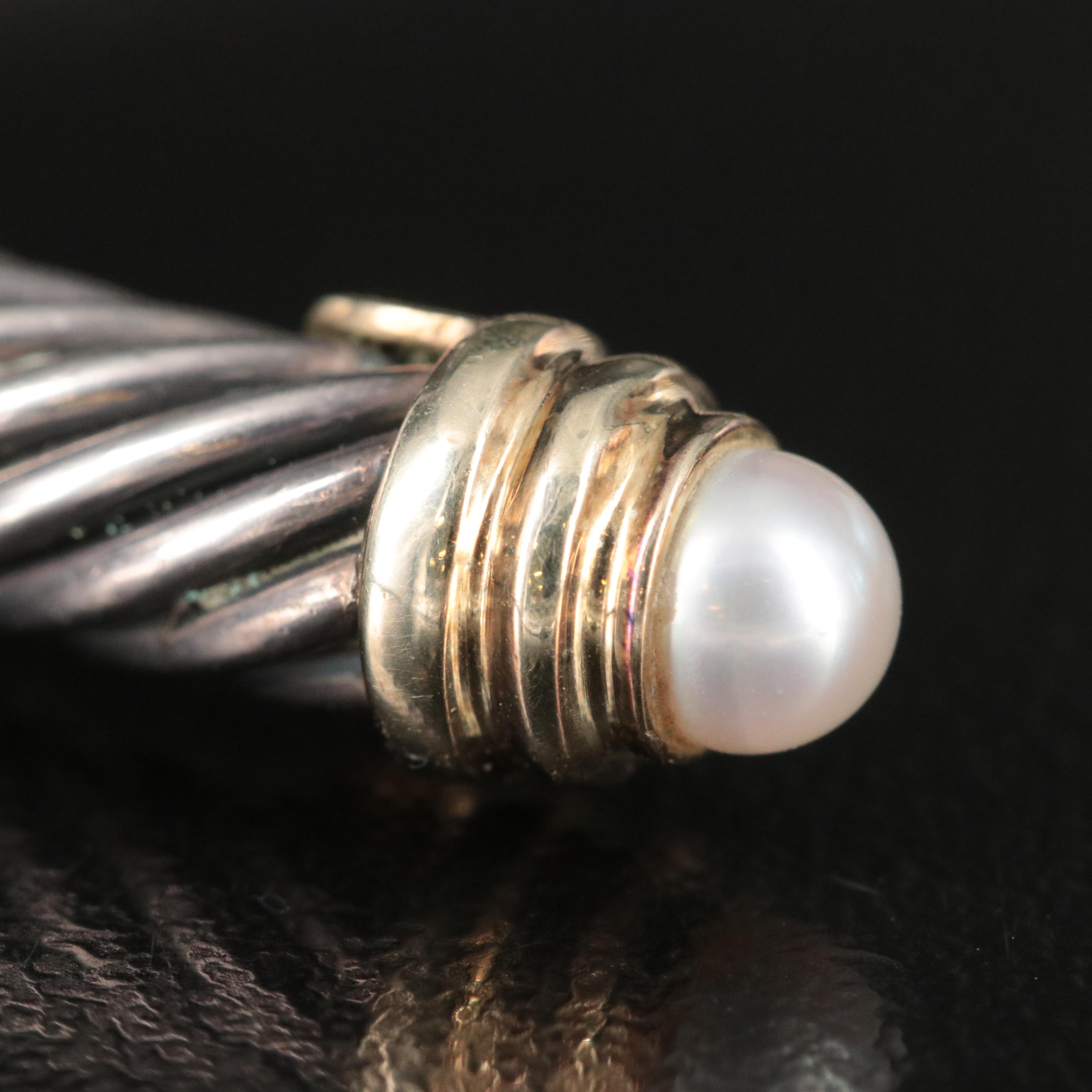 David Yurman Classic Cable Sterling, 14K and Pearl Cuff Bracelet