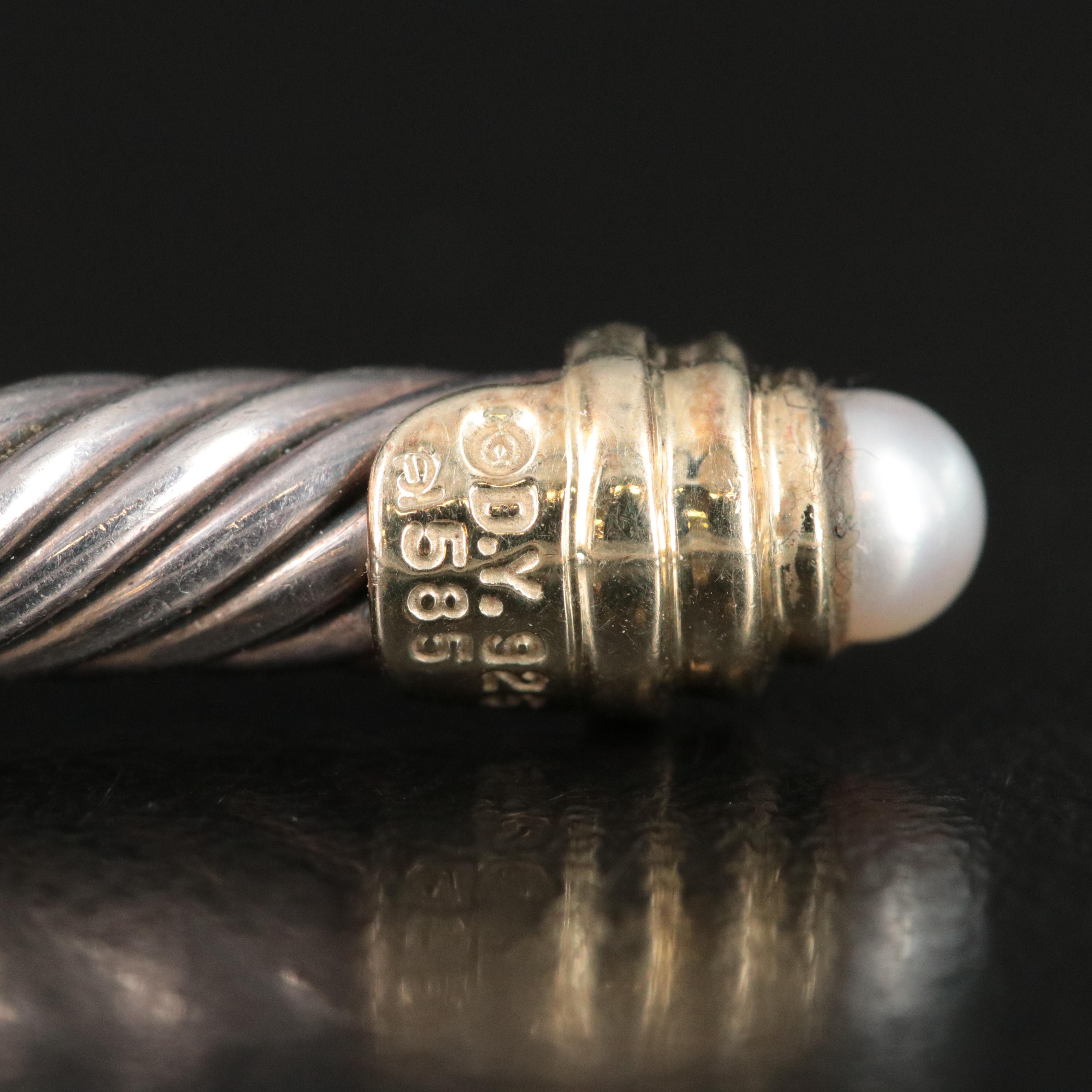 David Yurman Classic Cable Sterling, 14K and Pearl Cuff Bracelet