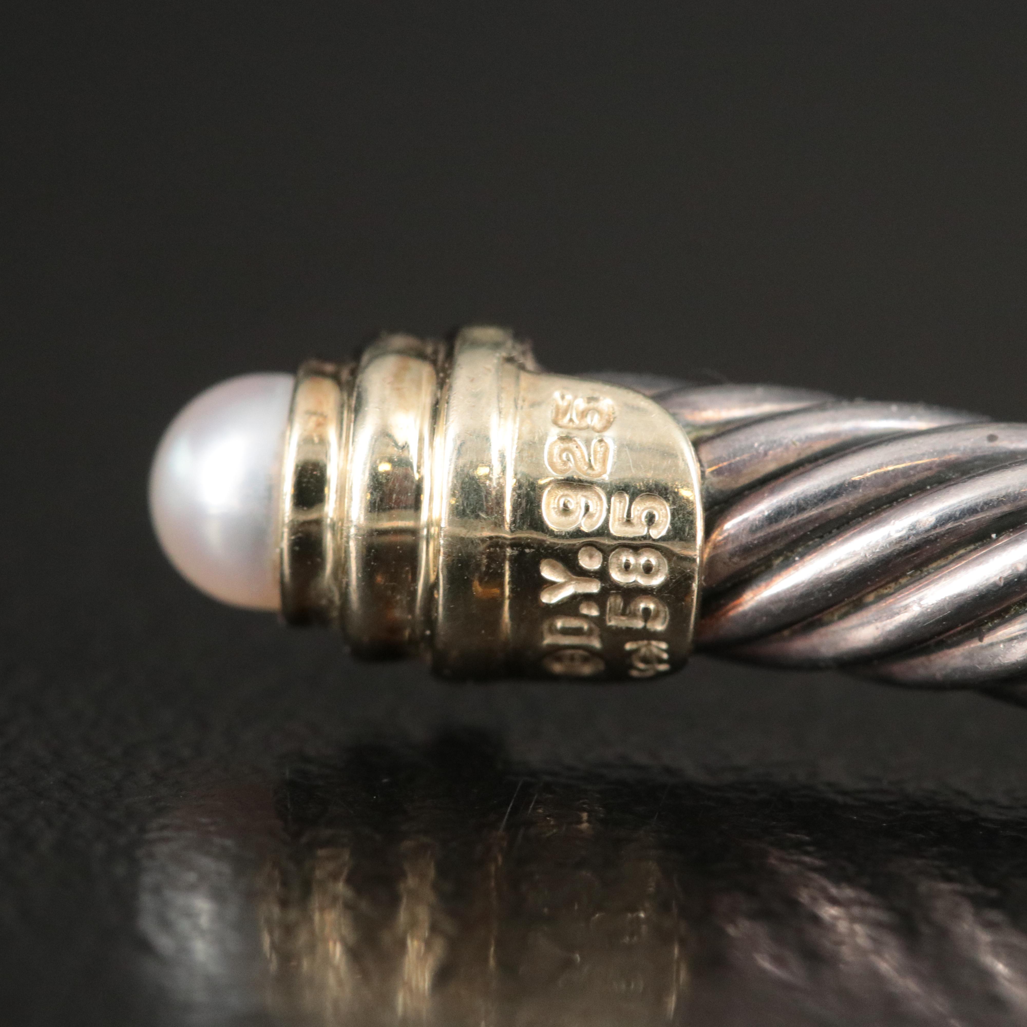 David Yurman Classic Cable Sterling, 14K and Pearl Cuff Bracelet