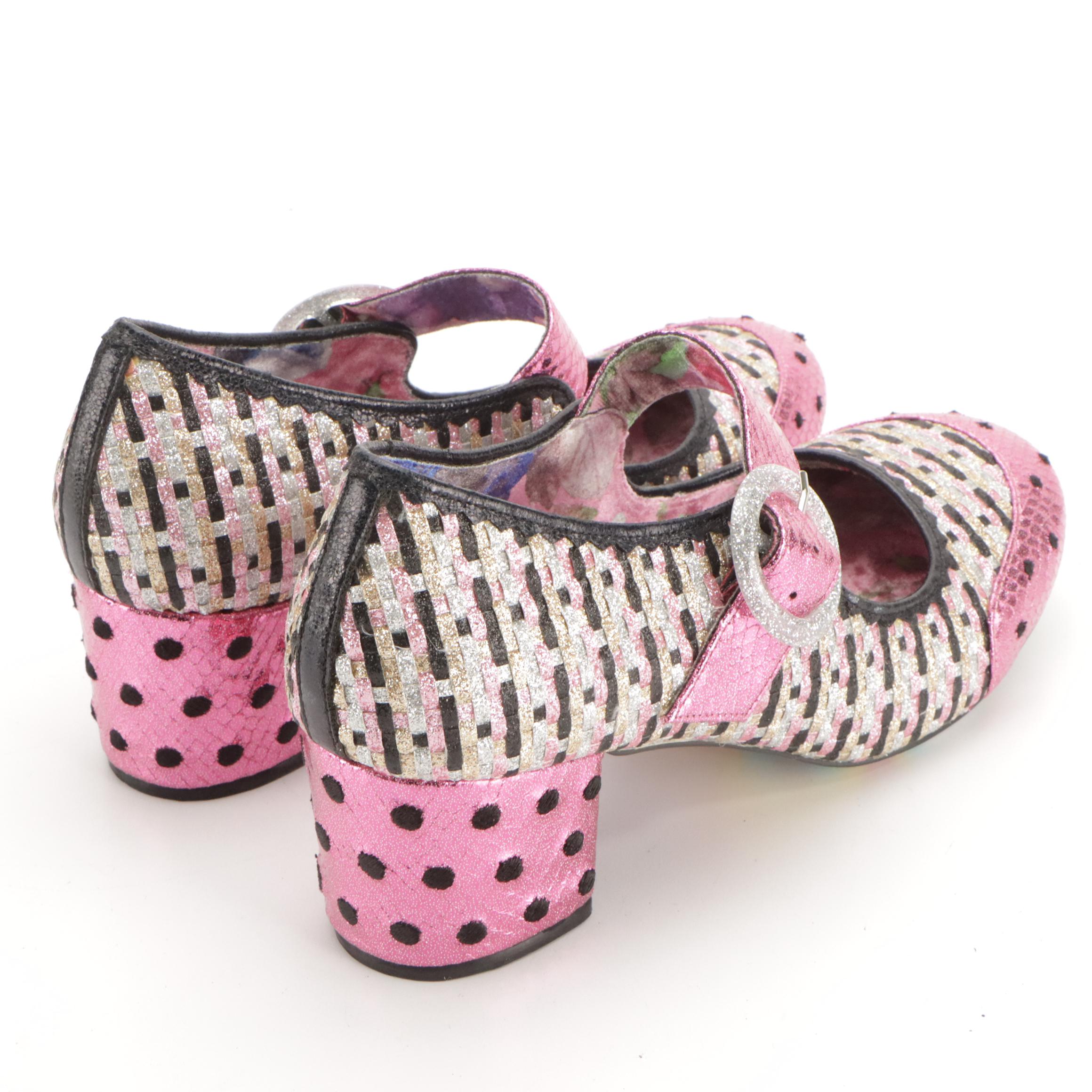 Irregular Choice "Buckle Up" Multicolor Pink Glitter Embellished Mary Janes