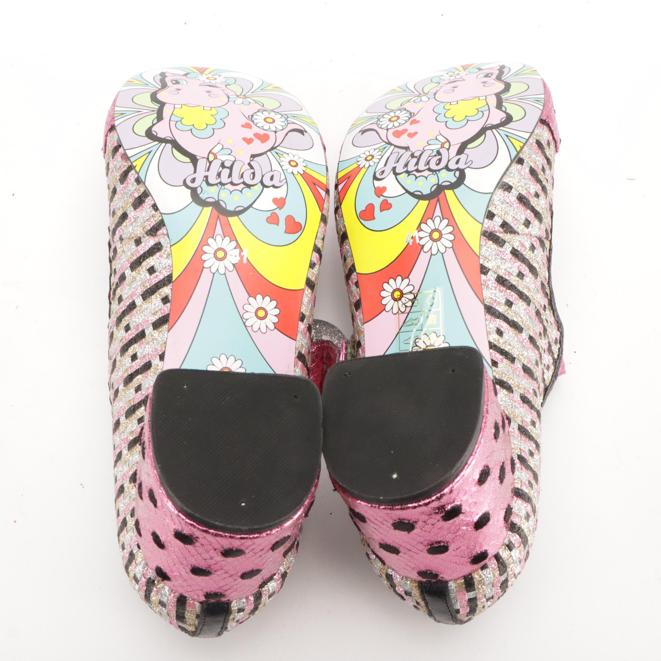 Irregular Choice "Buckle Up" Multicolor Pink Glitter Embellished Mary Janes