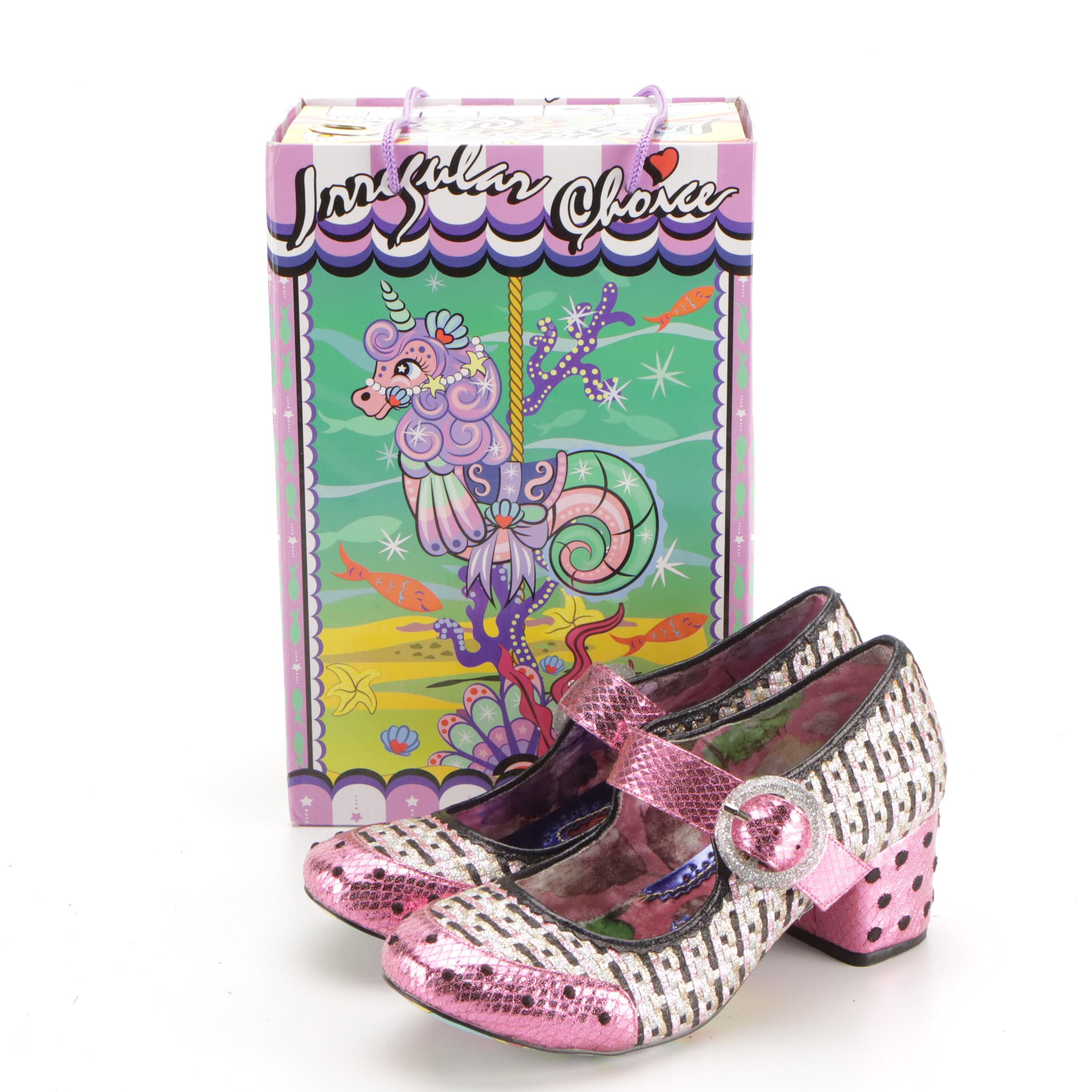 Irregular Choice "Buckle Up" Multicolor Pink Glitter Embellished Mary Janes