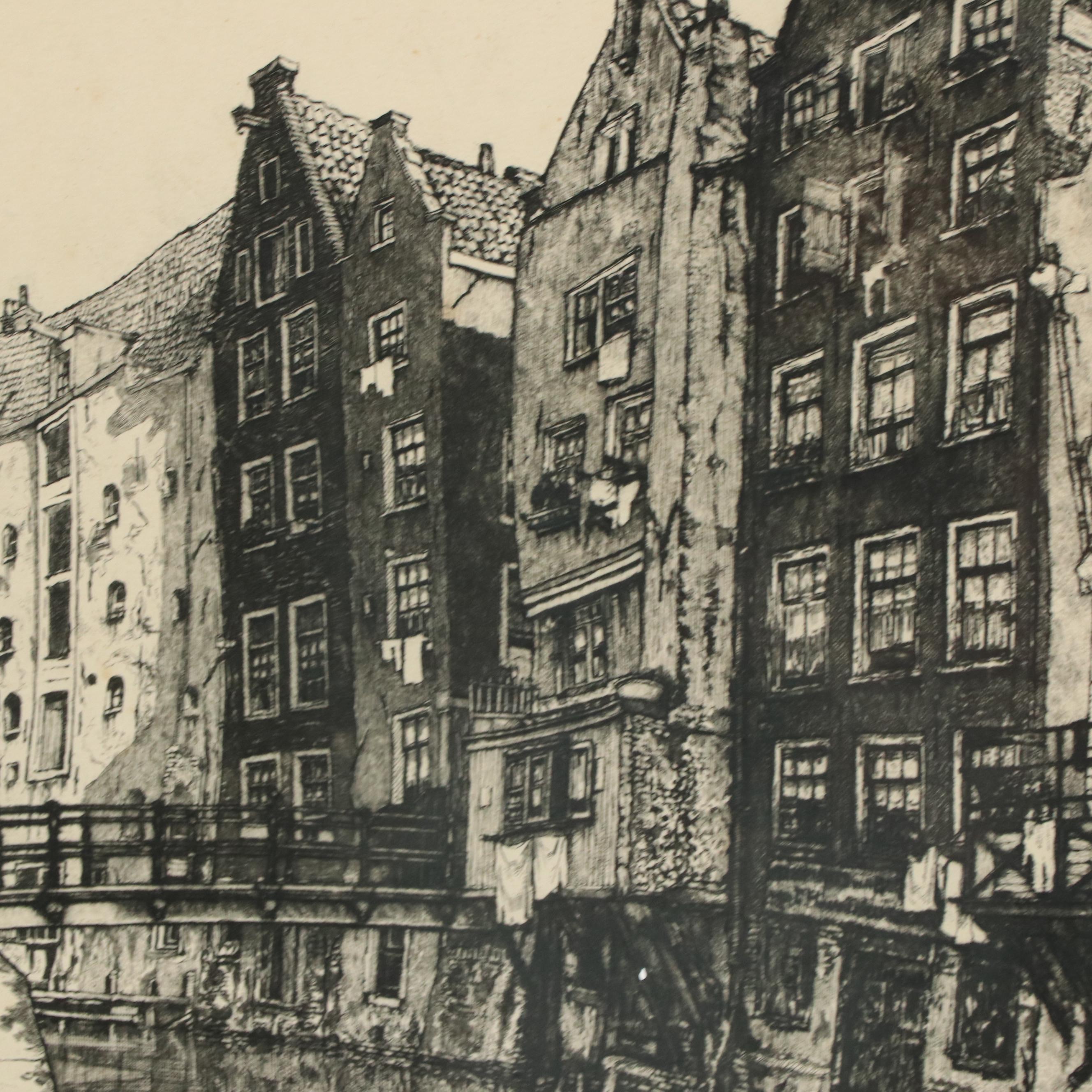 Cornelis Brandenburg Etching of the Oudezijds Achterburgwal, 1913