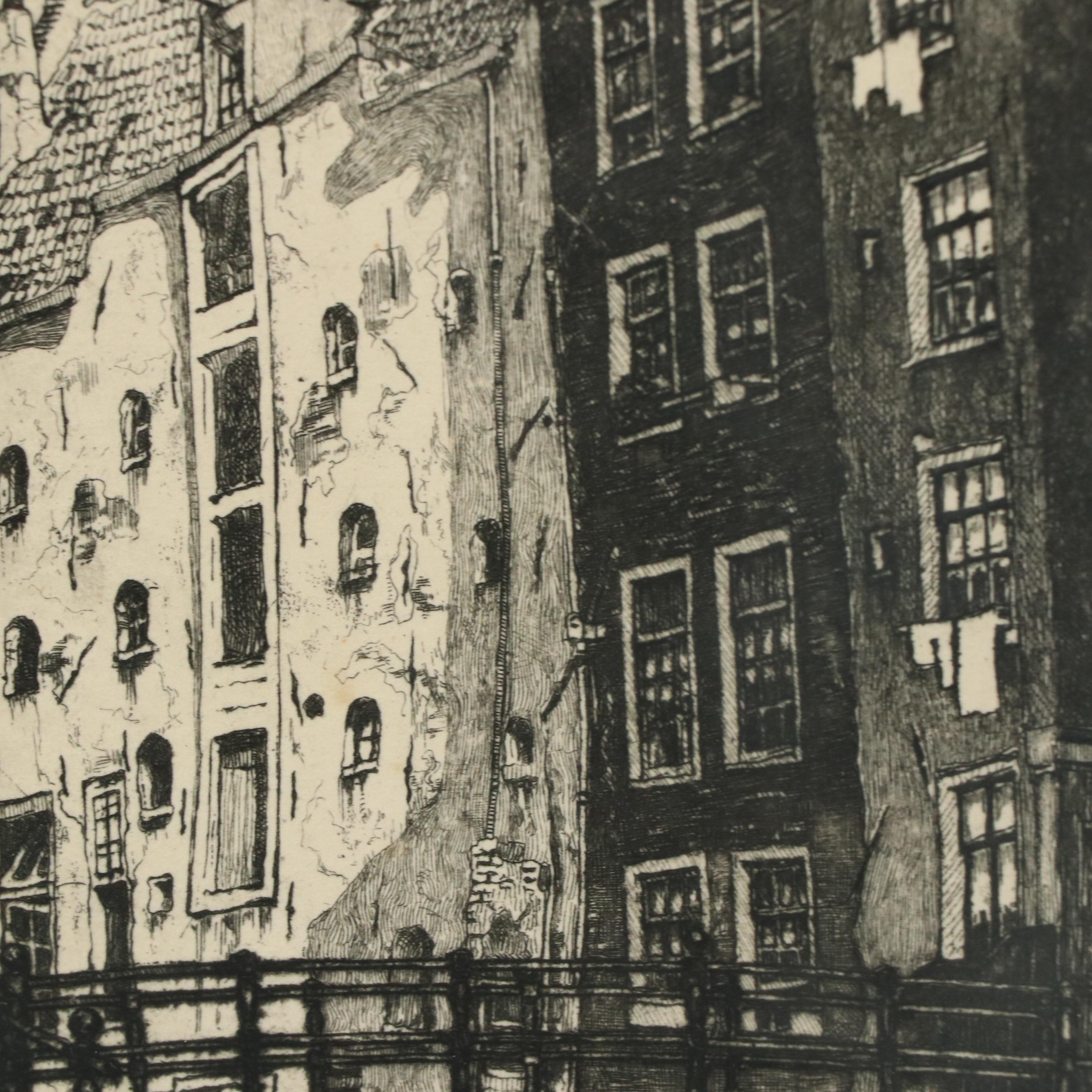 Cornelis Brandenburg Etching of the Oudezijds Achterburgwal, 1913