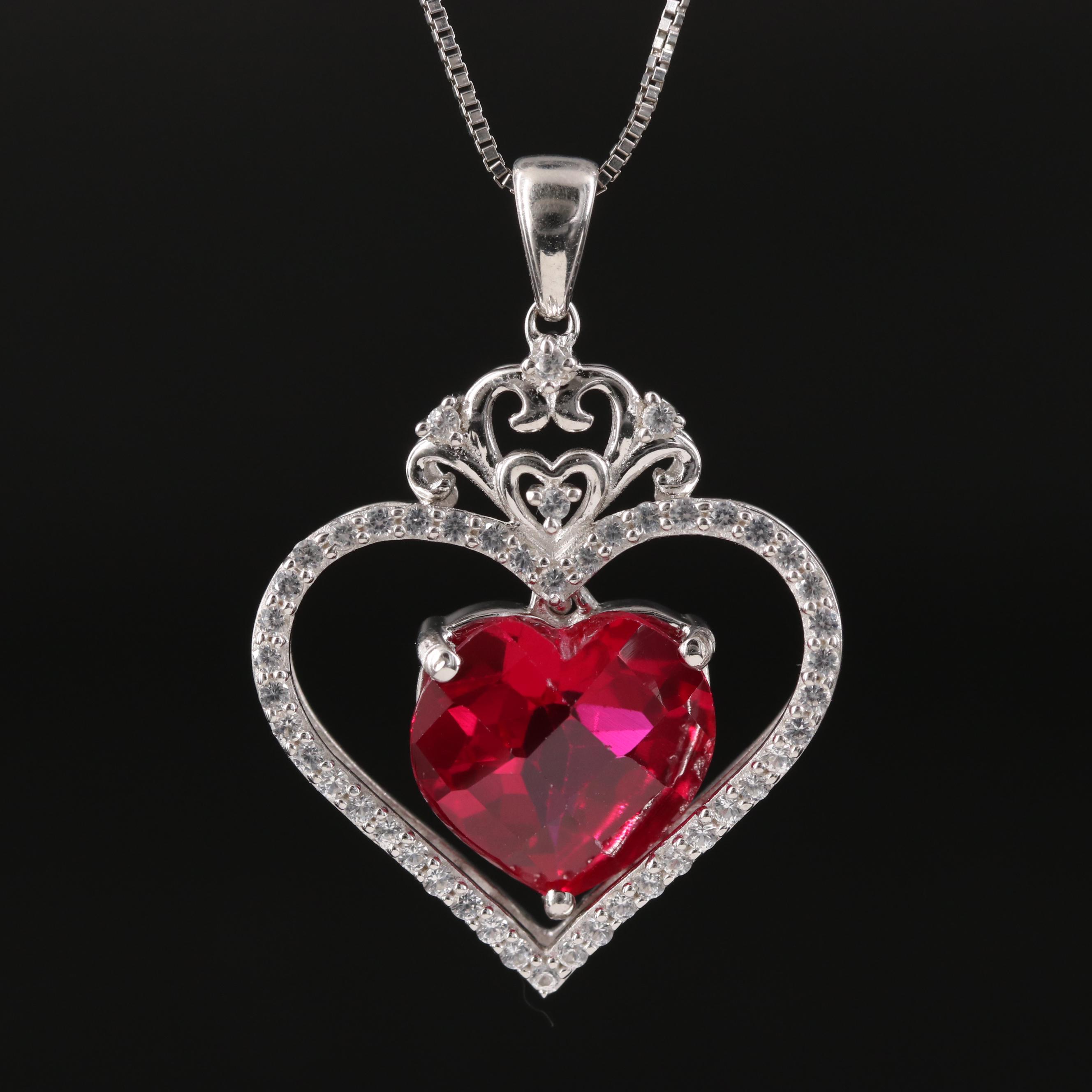 Sterling Ruby and Sapphire Heart Necklace