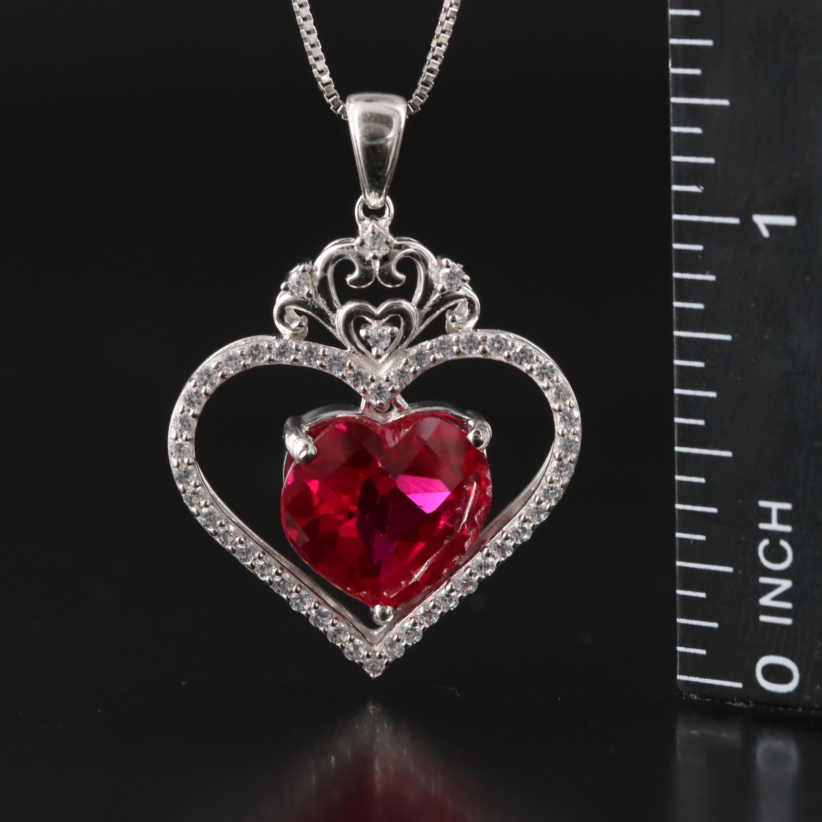 Sterling Ruby and Sapphire Heart Necklace